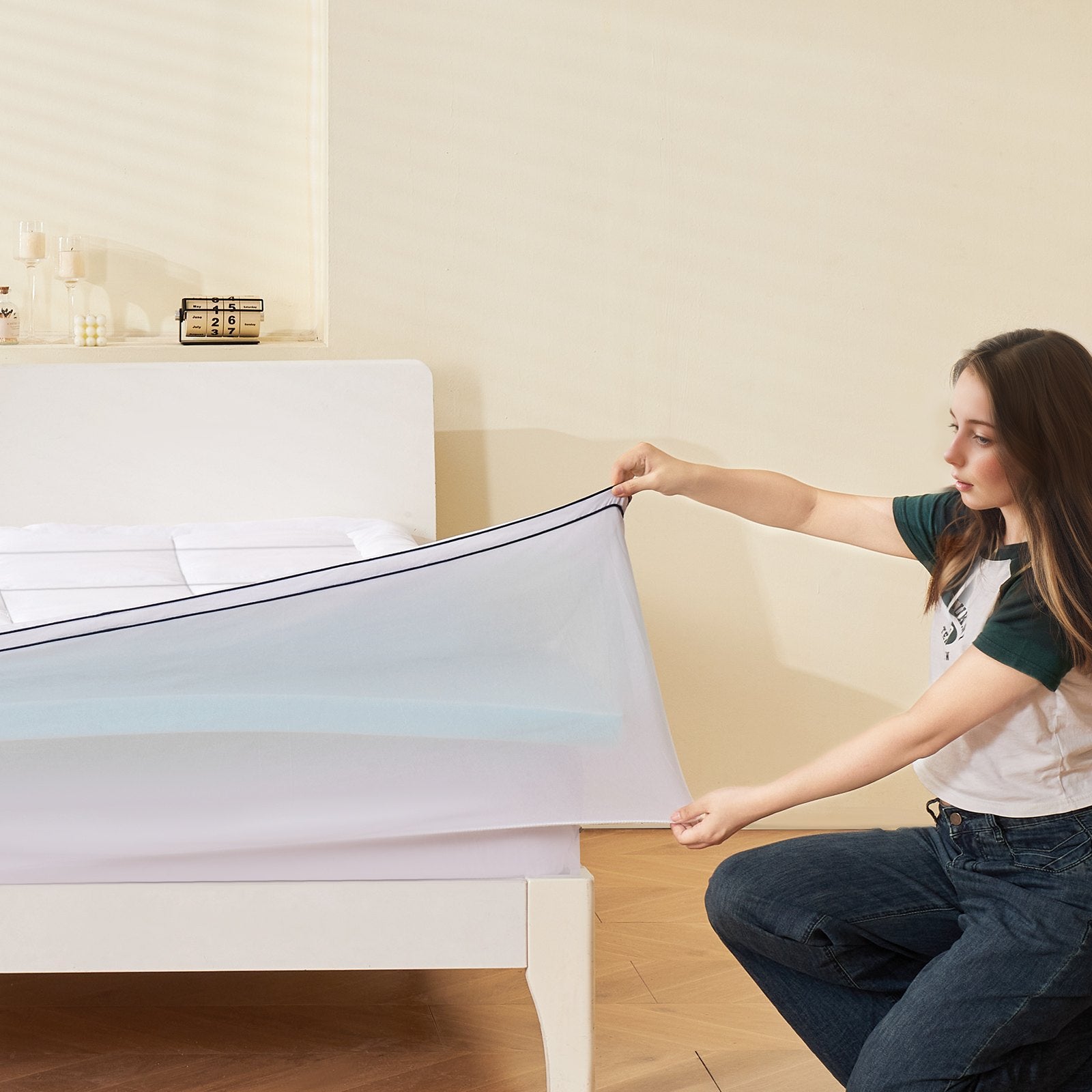 Mattress Topper Queen Size 101.6mm Memory Foam Fiber Fill Detachable Washable
