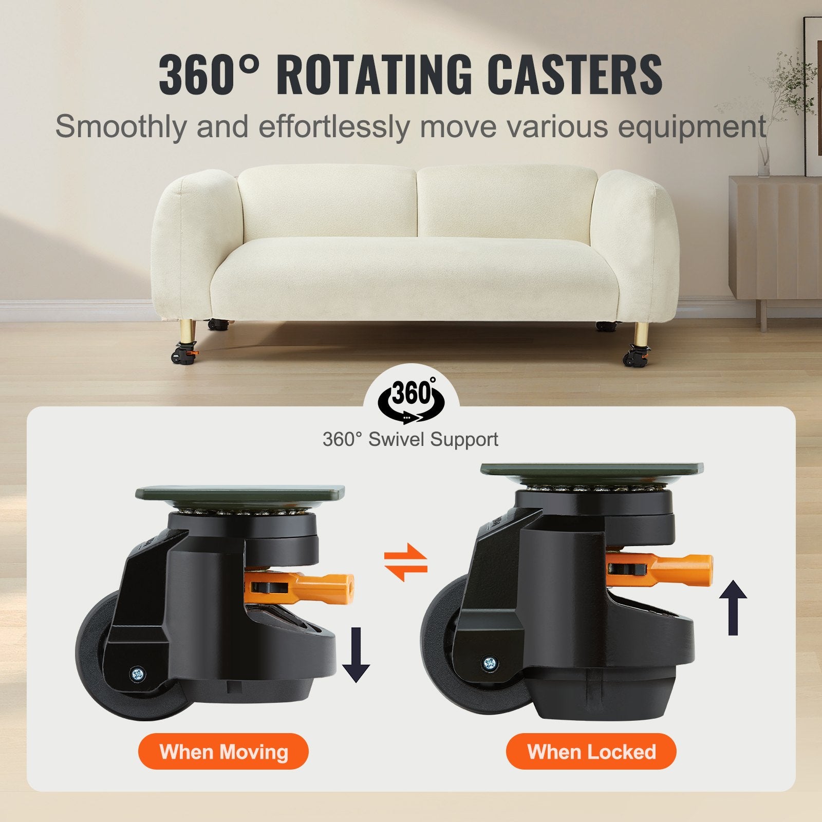 Heavy Duty 4 Pack Adjustable Leveling Casters with Swivel Wheels