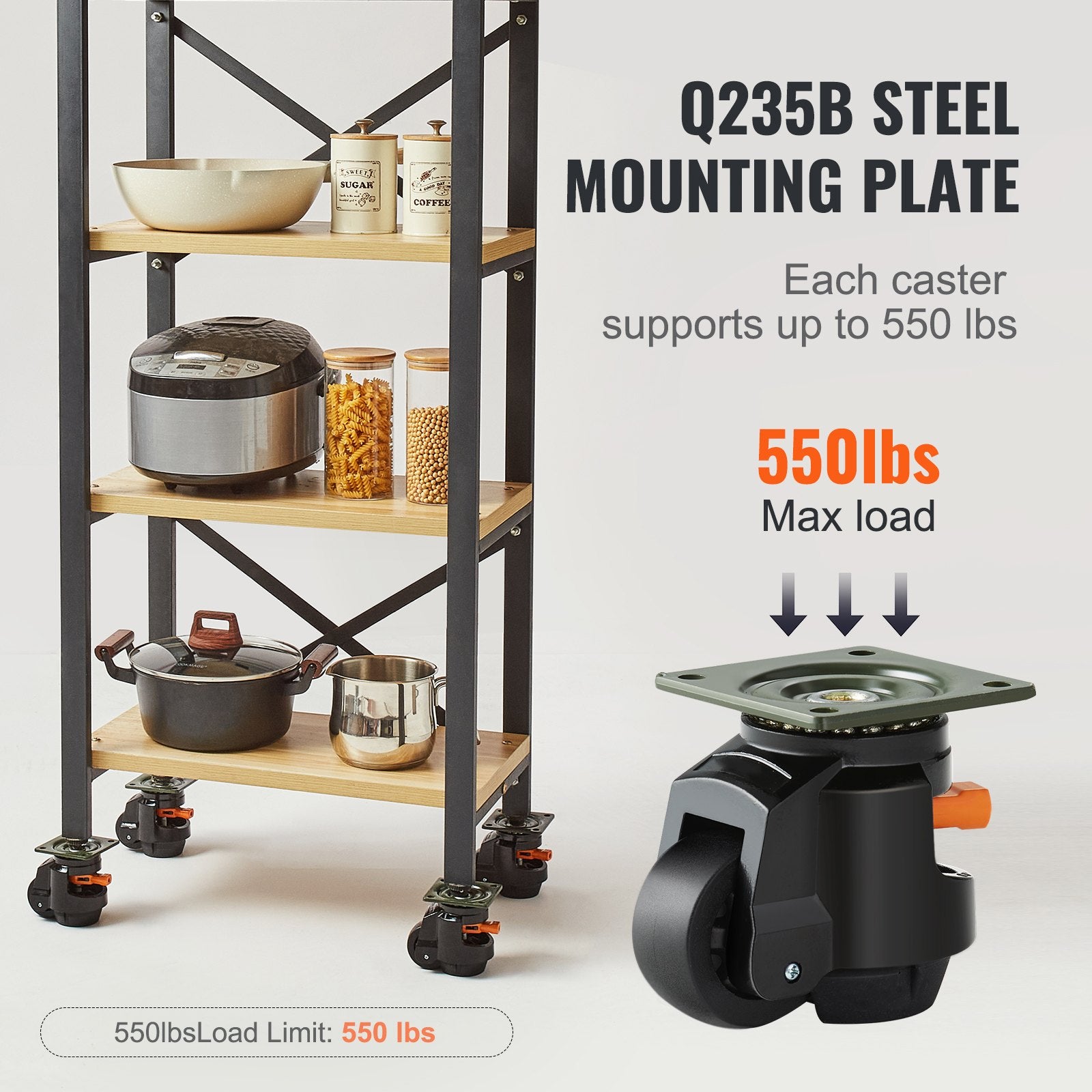 Heavy Duty 4 Pack Adjustable Leveling Casters with Swivel Wheels