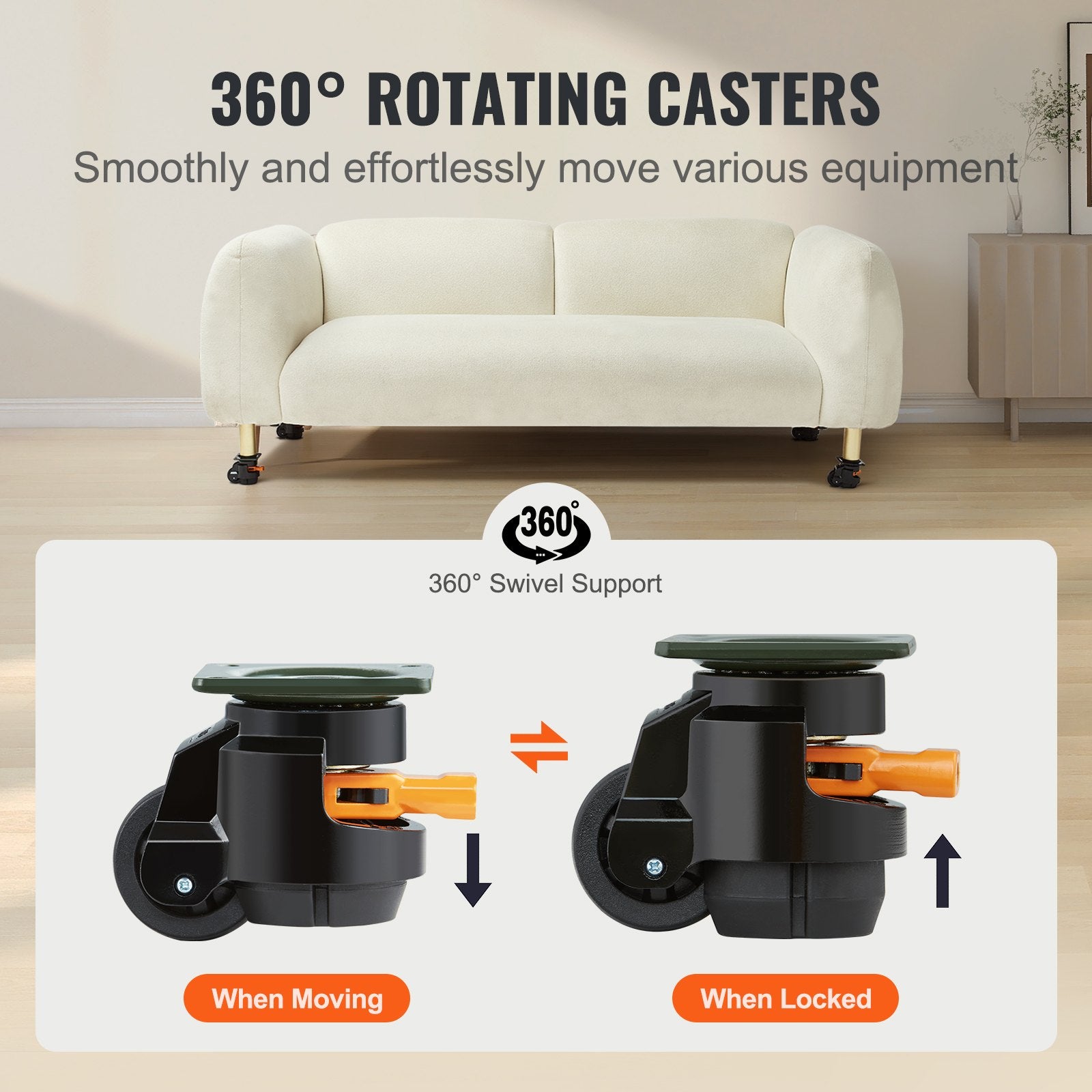 Heavy Duty 4 Pack Adjustable Leveling Casters with Swivel Wheels