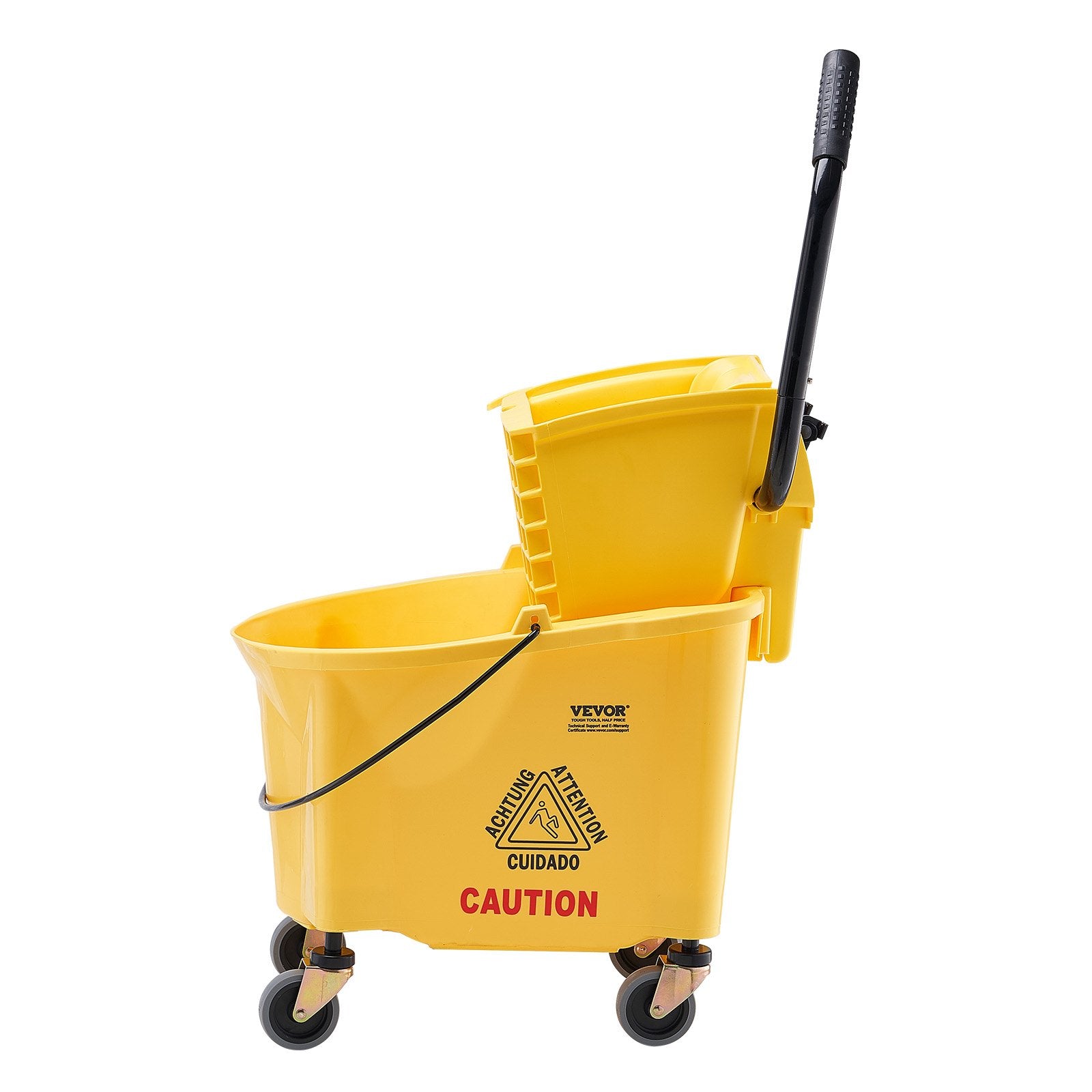 Mop Bucket with Wringer 26Qt Commercial Side-Press Combo on Wheels Yellow