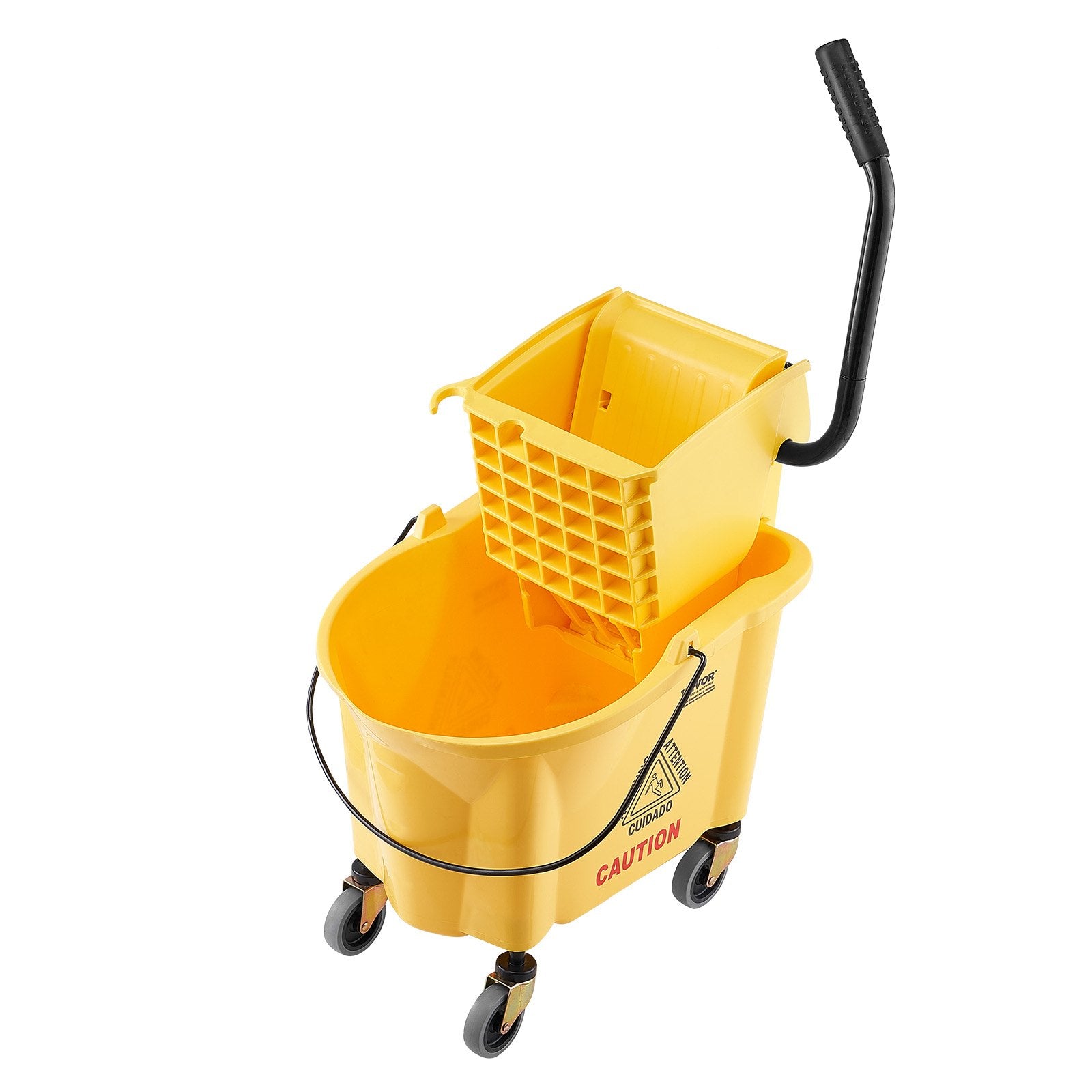 Mop Bucket with Wringer 26Qt Commercial Side-Press Combo on Wheels Yellow