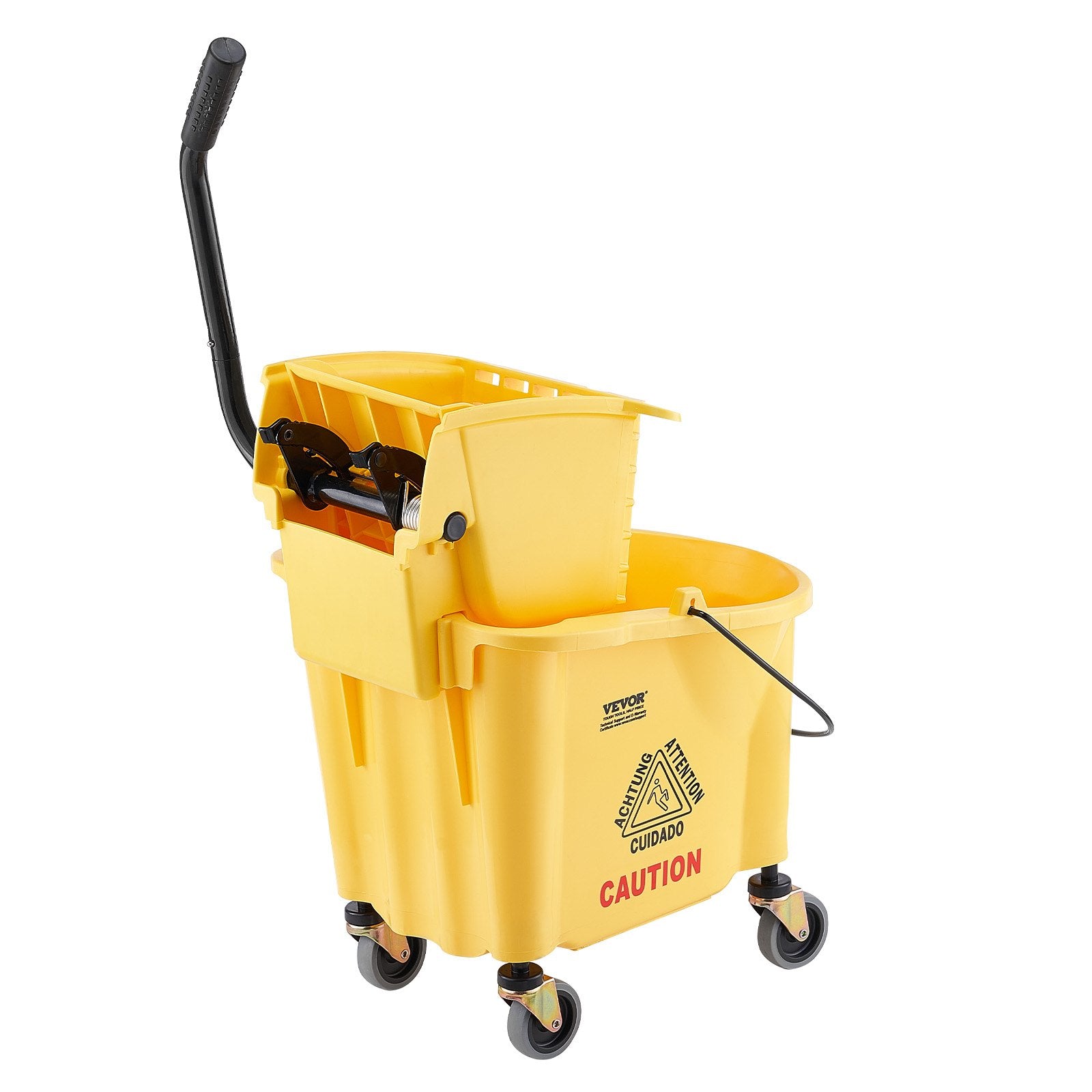 Mop Bucket with Wringer 26Qt Commercial Side-Press Combo on Wheels Yellow