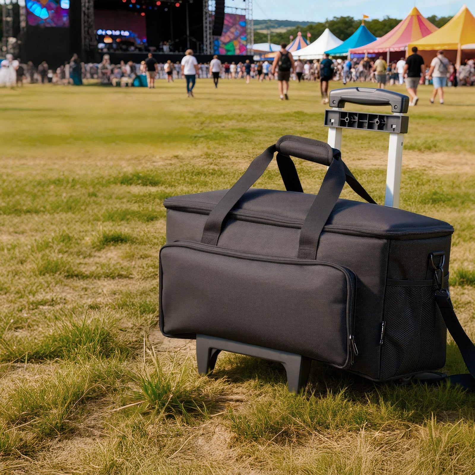 Rolling DJ Cable Bag 1680D Padded with Wheels 6 Detachable Dividers for DJ Gear