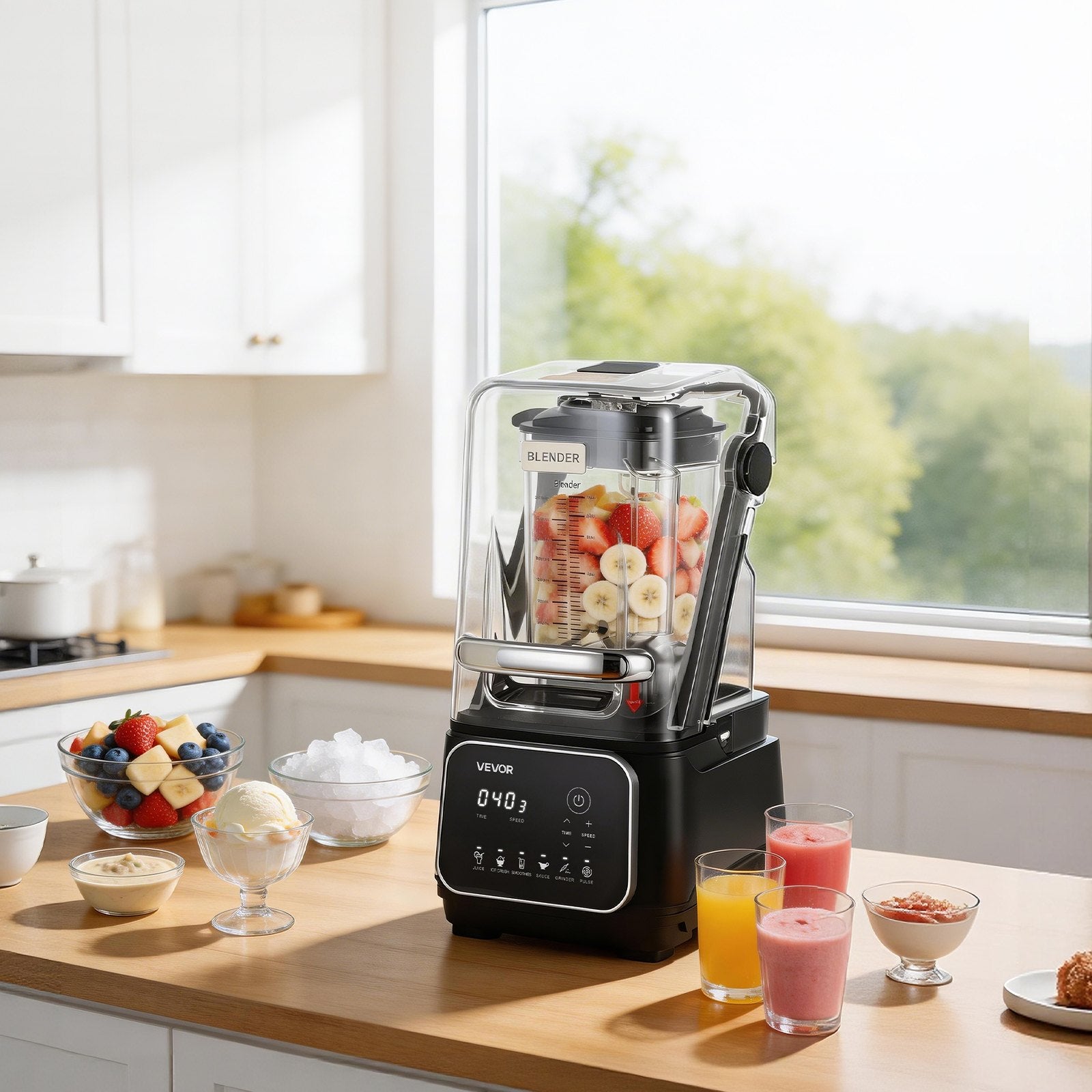 2L Professional Blender 2200W 26000RPM w/ Shield & 6 Preset Menus Black