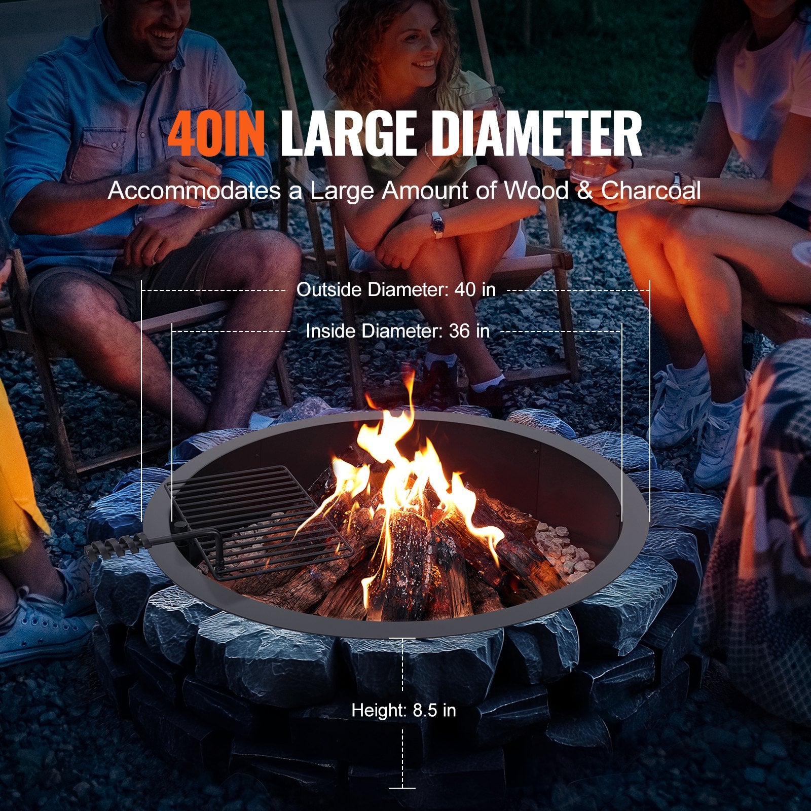 Fire Pit Ring 40-In Outer/36-In Inner Carbon Steel Insert 8.5in Height Outdoor