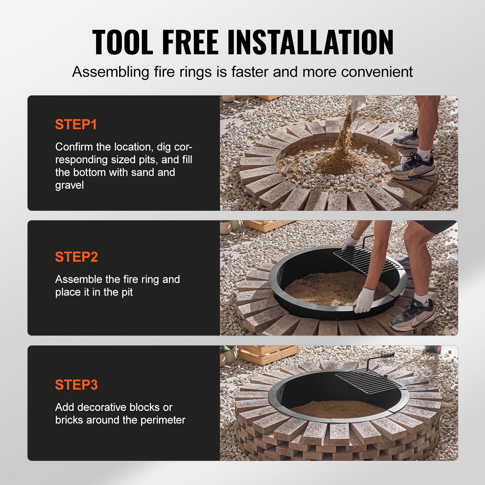 Fire Pit Ring 40-In Outer/36-In Inner Carbon Steel Insert 8.5in Height Outdoor