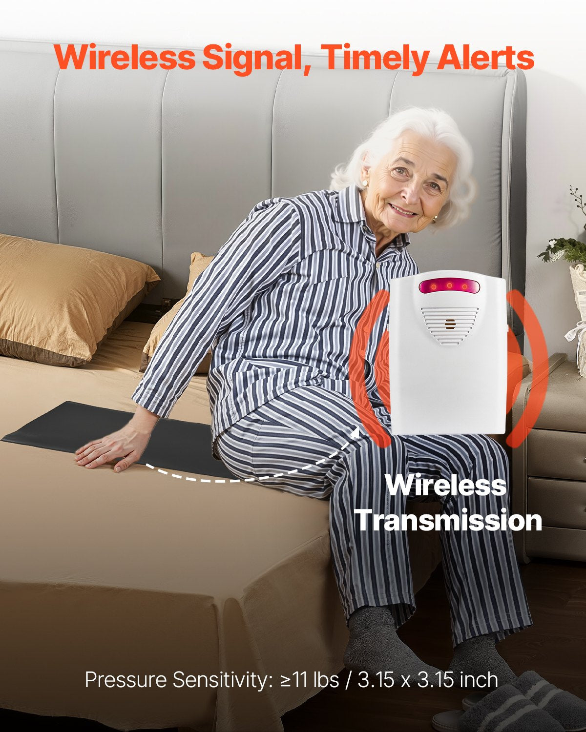 Bed Alarm System for Elderly Adults 14 x 30 in Wireless Sensor Pad with Pager