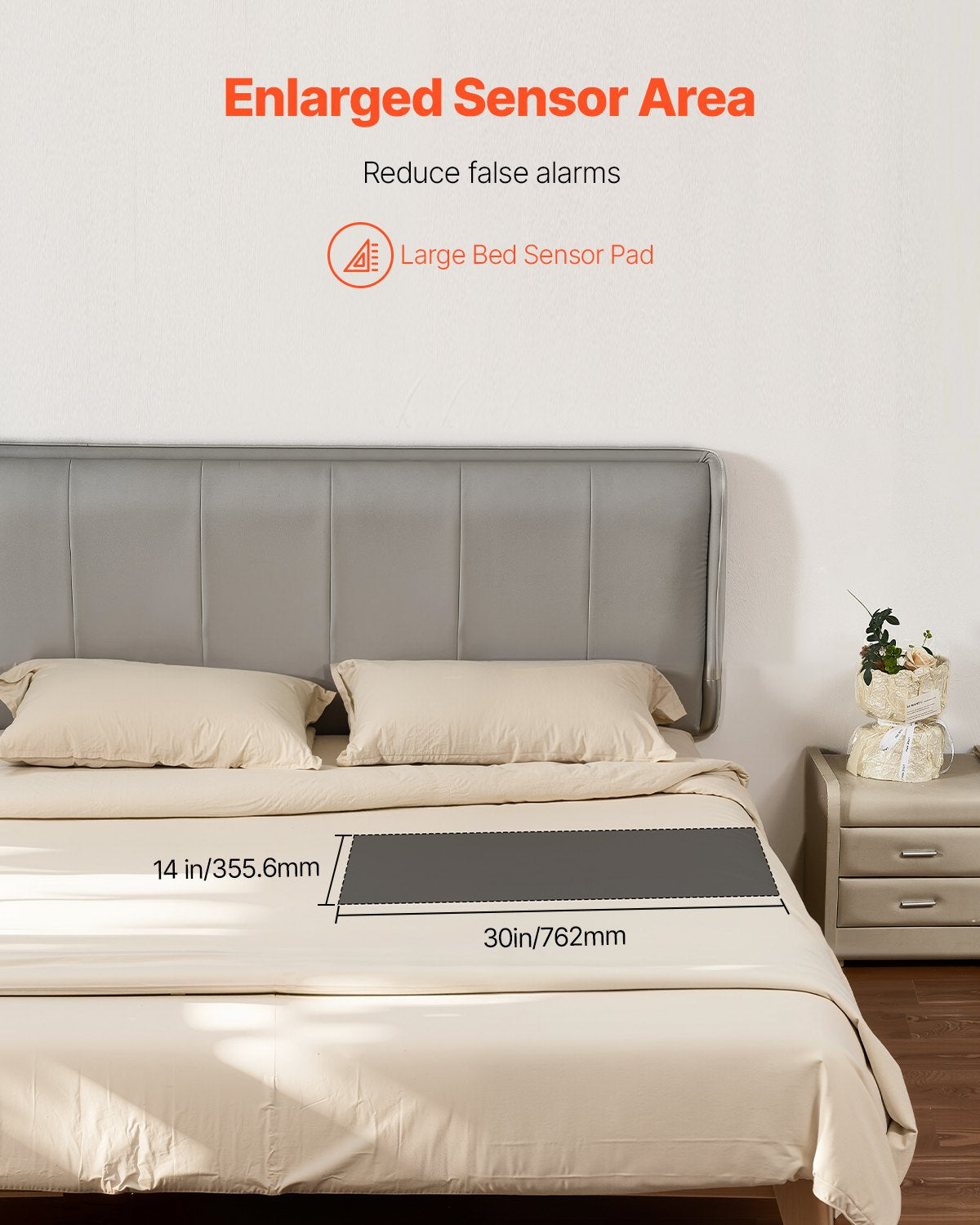 Bed Alarm System for Elderly Adults 14 x 30 in Wireless Sensor Pad with Pager