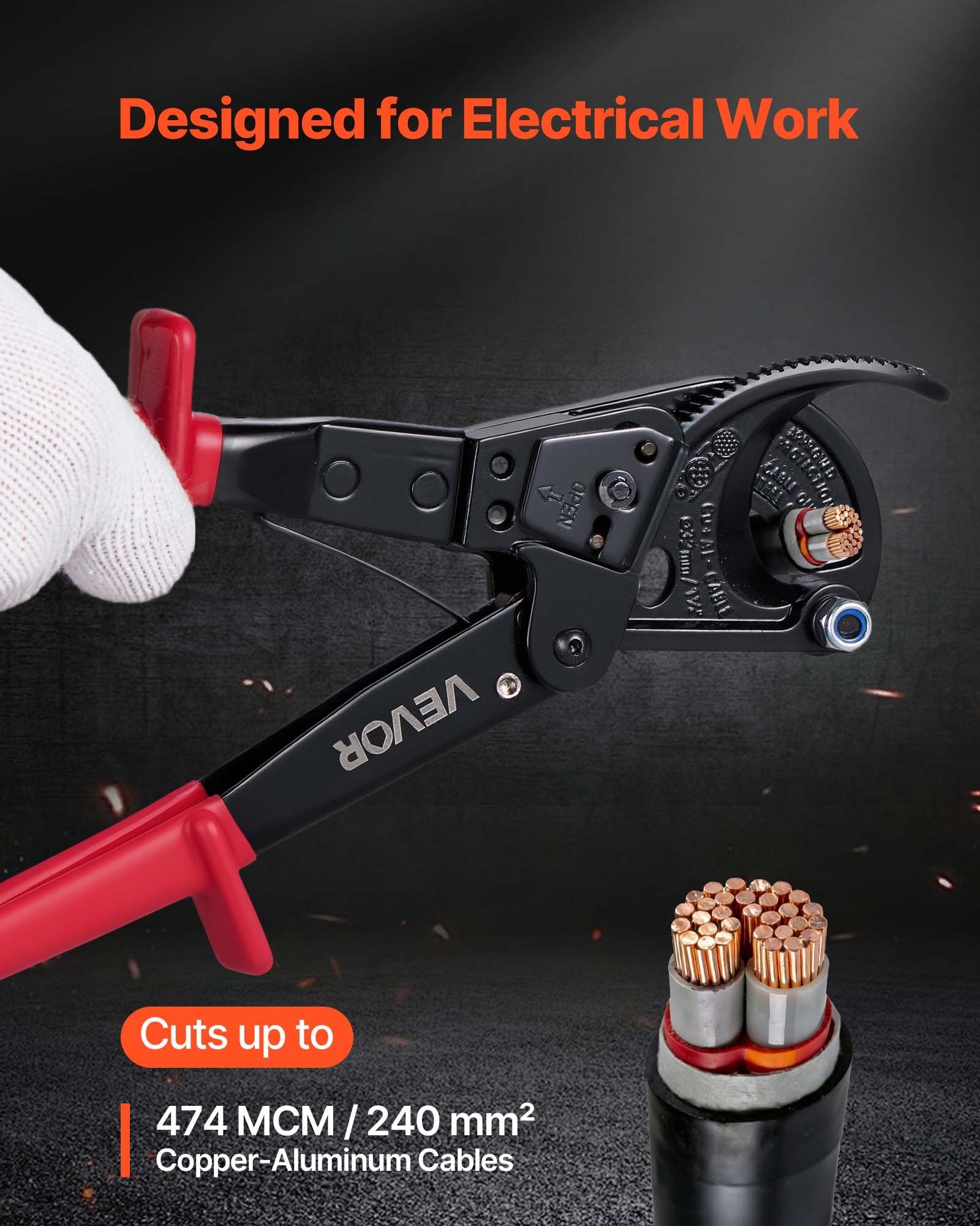 Heavy Duty Cable Cutter Ratcheting Wire Cutting Pliers for Copper and Aluminum