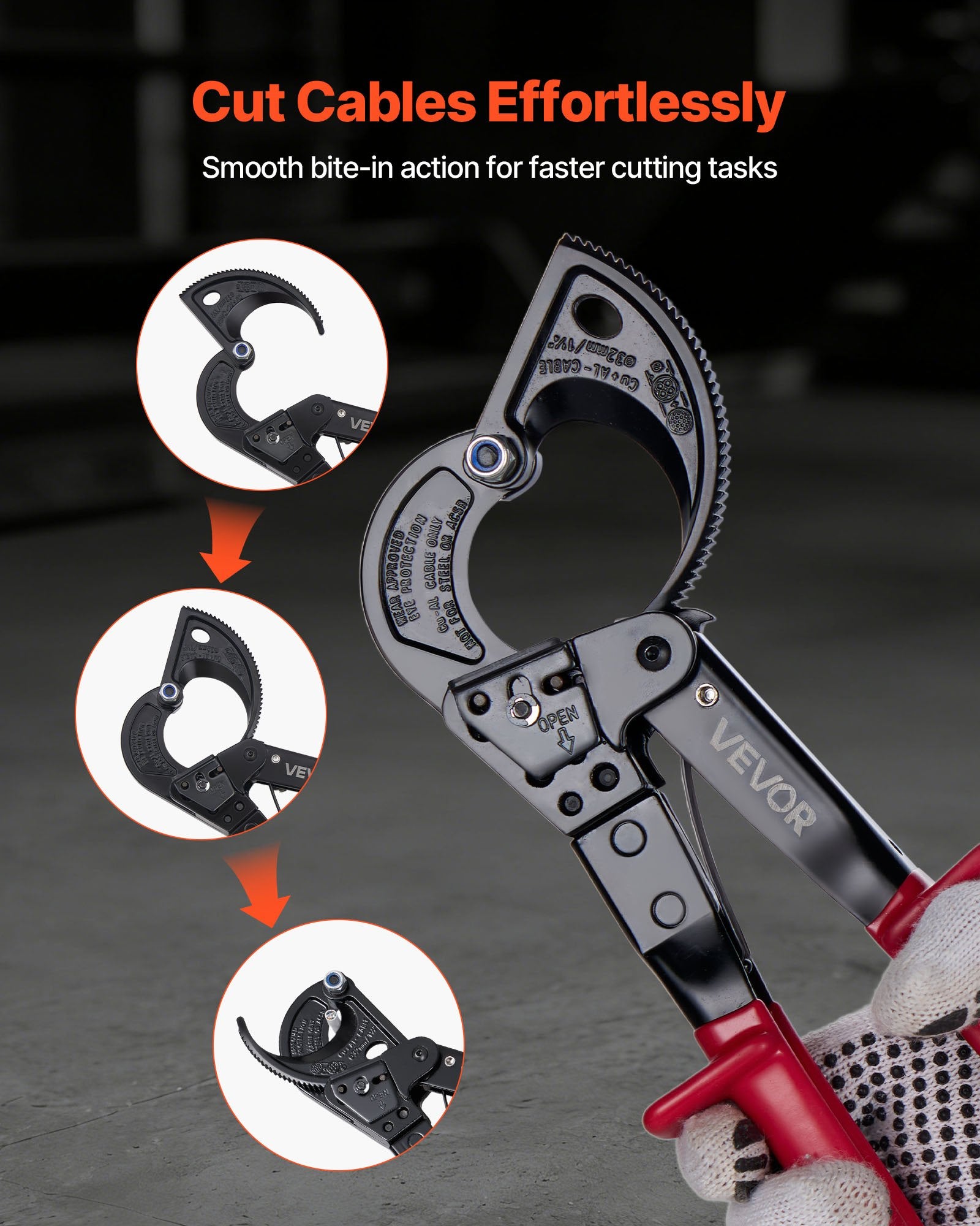 Heavy Duty Cable Cutter Ratcheting Wire Cutting Pliers for Copper and Aluminum