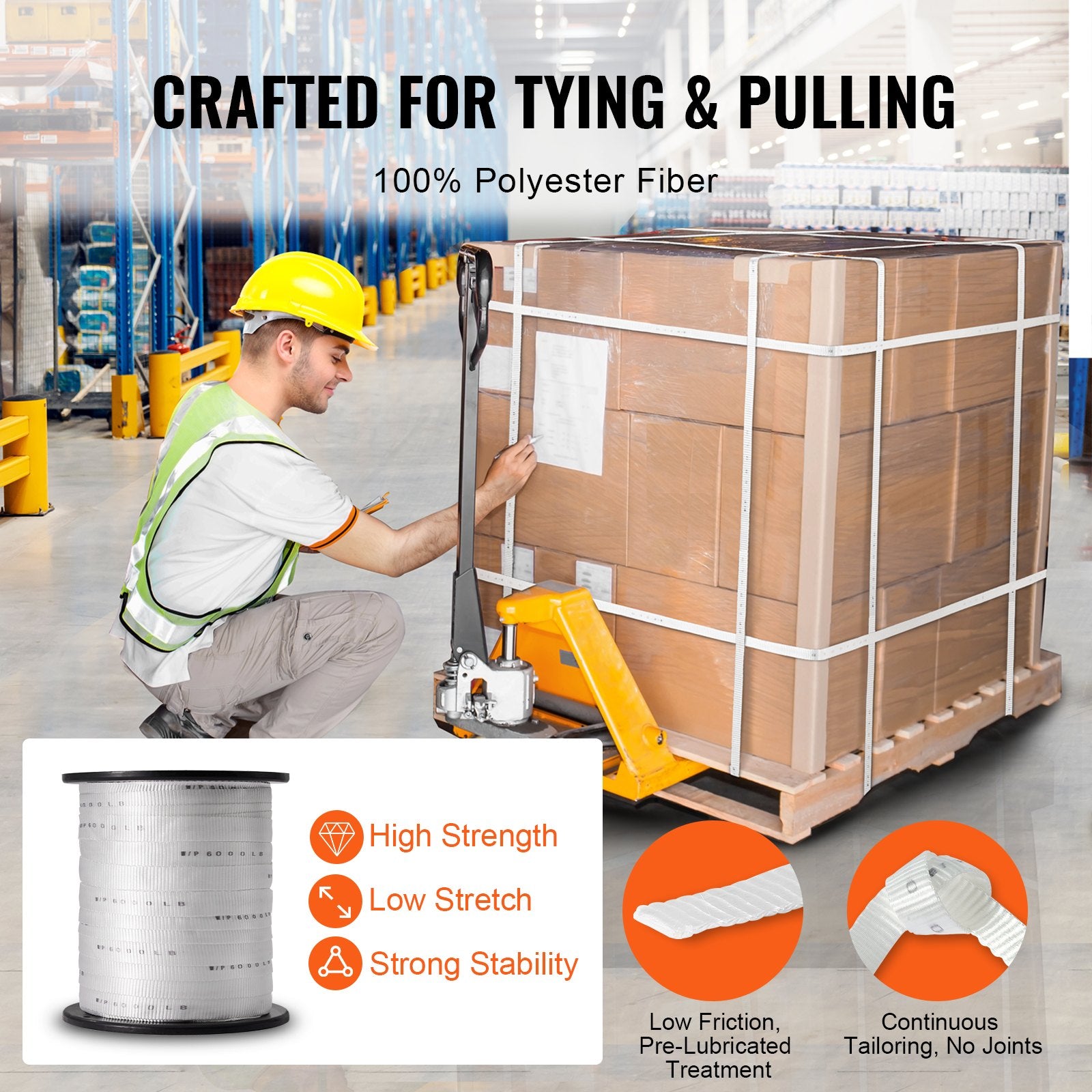 Polyester Pull Tape 2.5cm x 160.9m Mule Tape 2722kgf Cable Pulling White