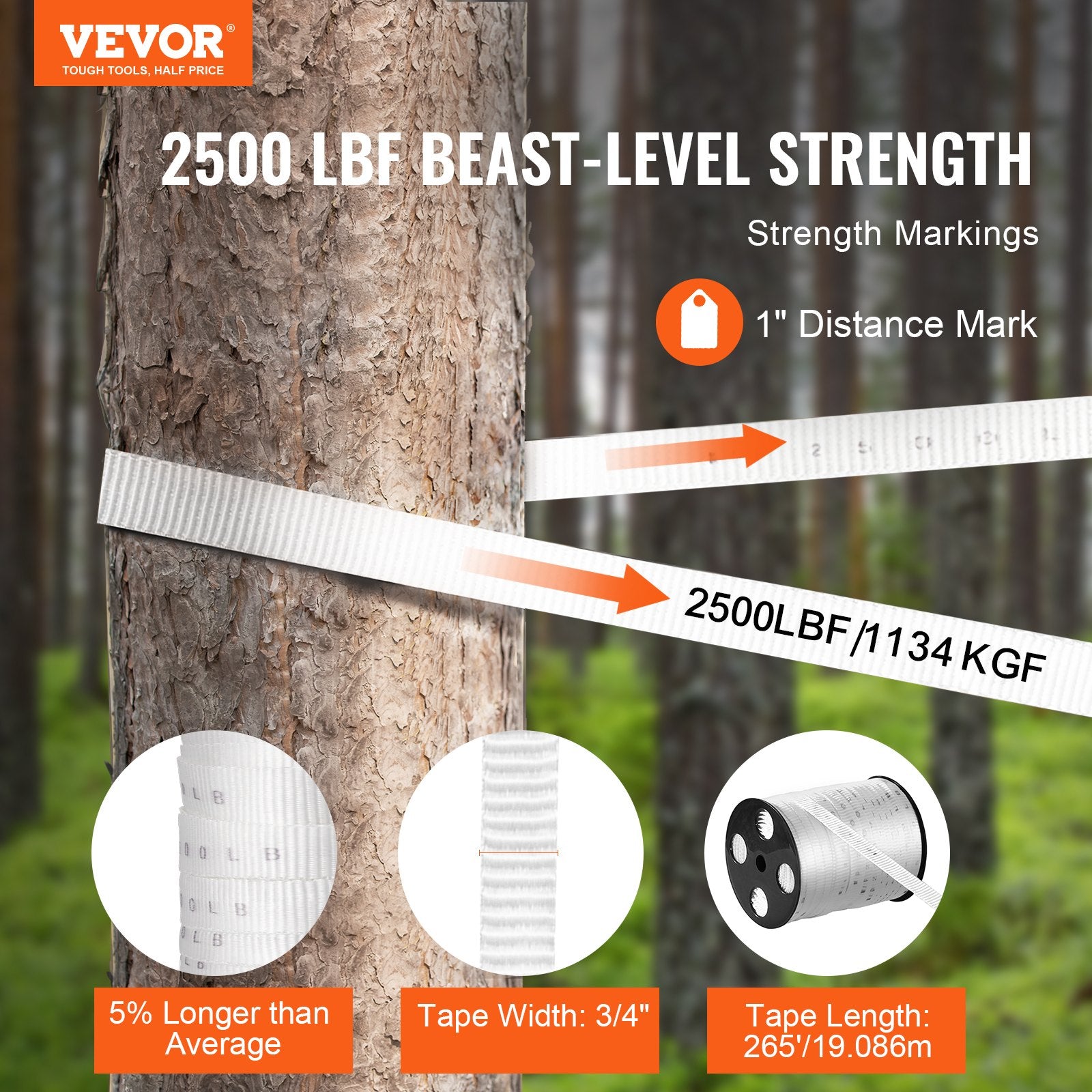 Polyester Pull Tape 1.9cm x 80.8m Mule Tape 1134kgf Tensile White