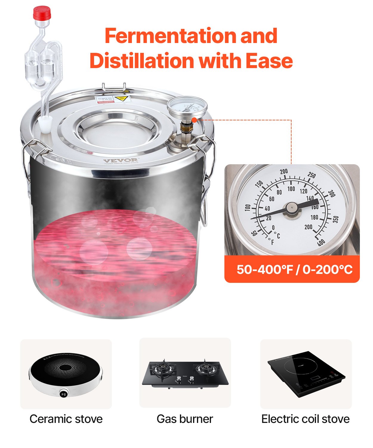 3 Gal / 11.4 L Stainless Steel Alcohol Still with Copper Coil and Thermometer