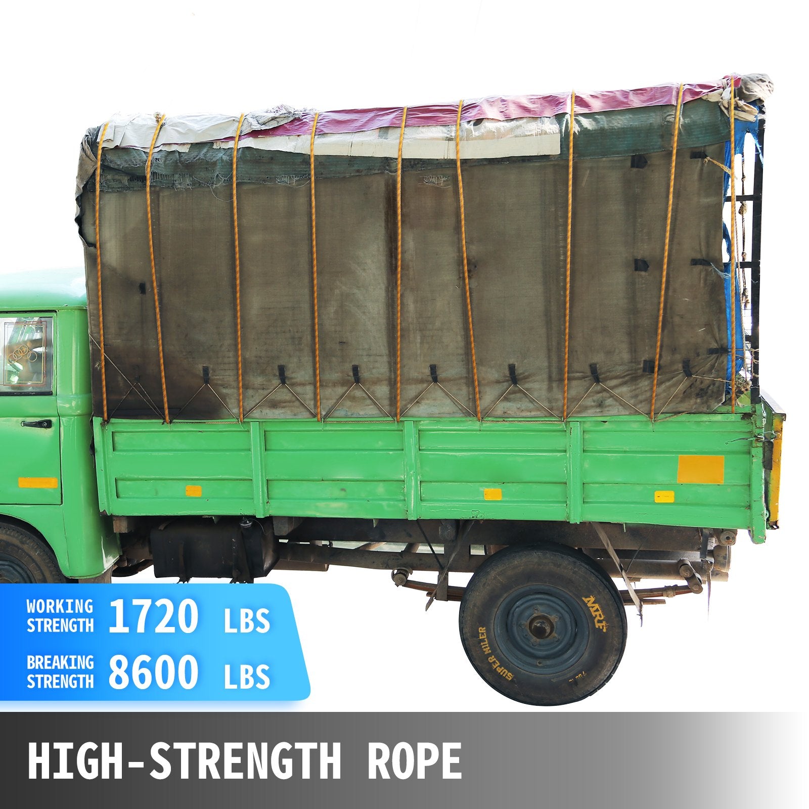 1.43cm Double Braid Polyester Rope, 6096cm Nylon Pulling Rope, 498.95kg Load