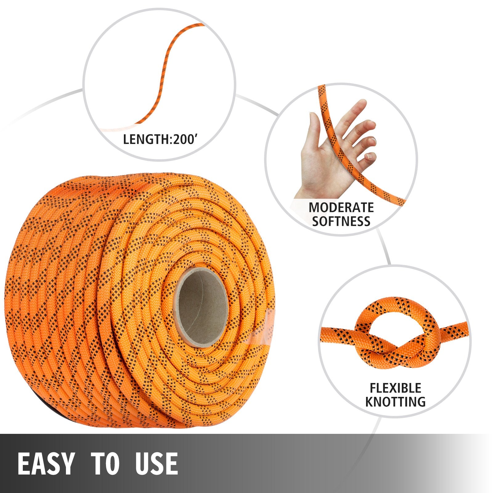 1.43cm Double Braid Polyester Rope, 6096cm Nylon Pulling Rope, 498.95kg Load