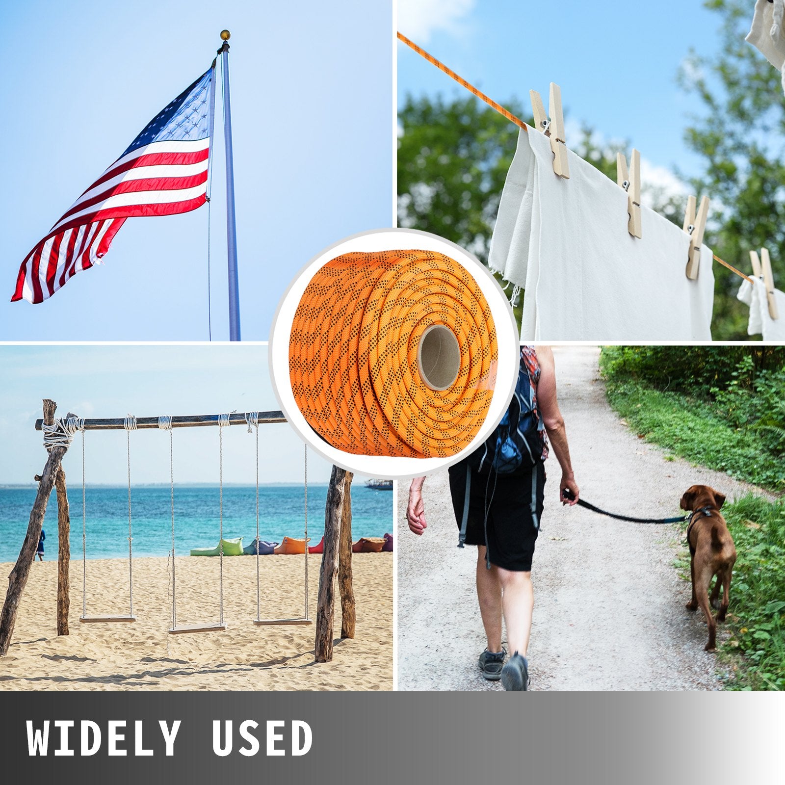 1.43cm Double Braid Polyester Rope, 6096cm Nylon Pulling Rope, 498.95kg Load