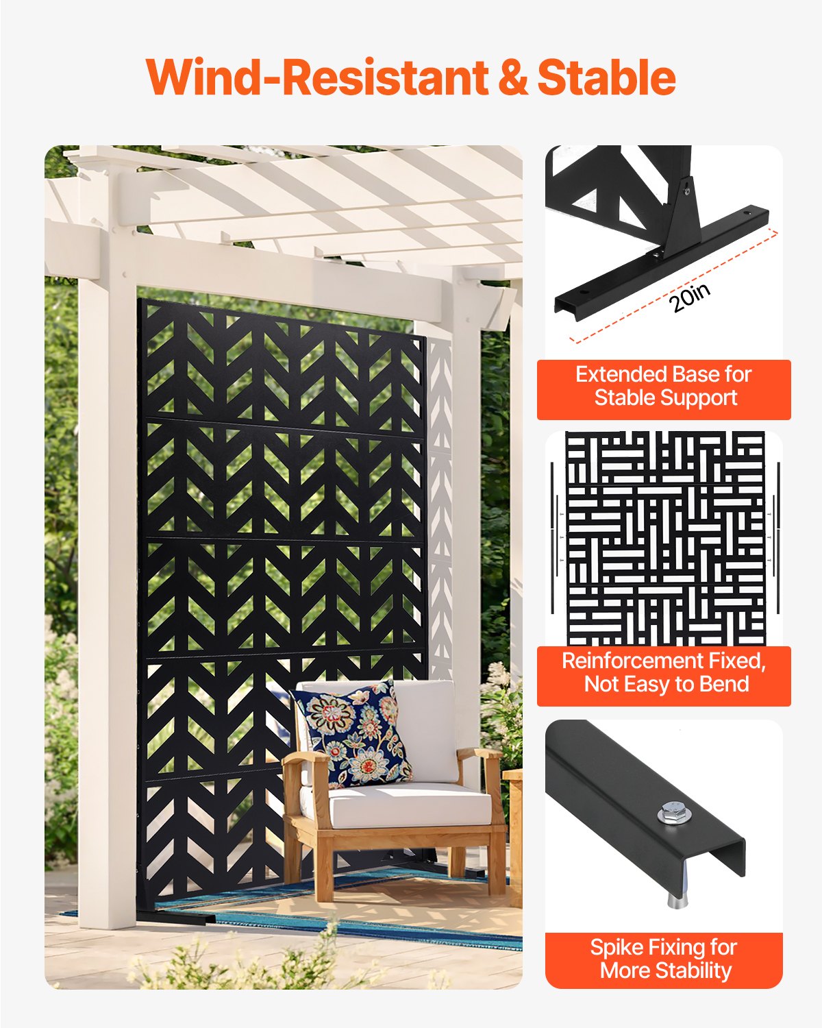 Metal Privacy Screen 47"x72" 5-Panel Freestanding Outdoor Divider Steel Black