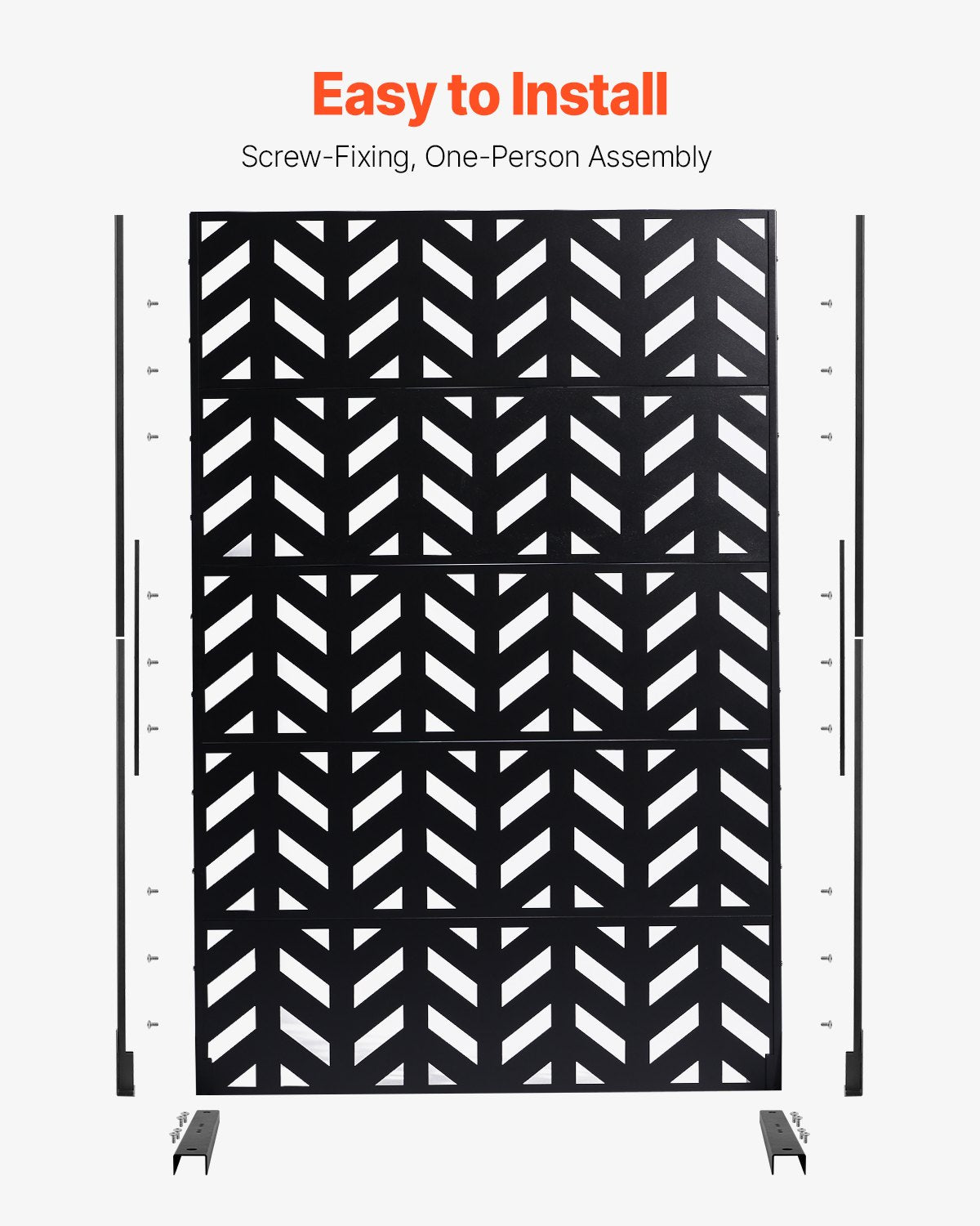 Metal Privacy Screen 47"x72" 5-Panel Freestanding Outdoor Divider Steel Black