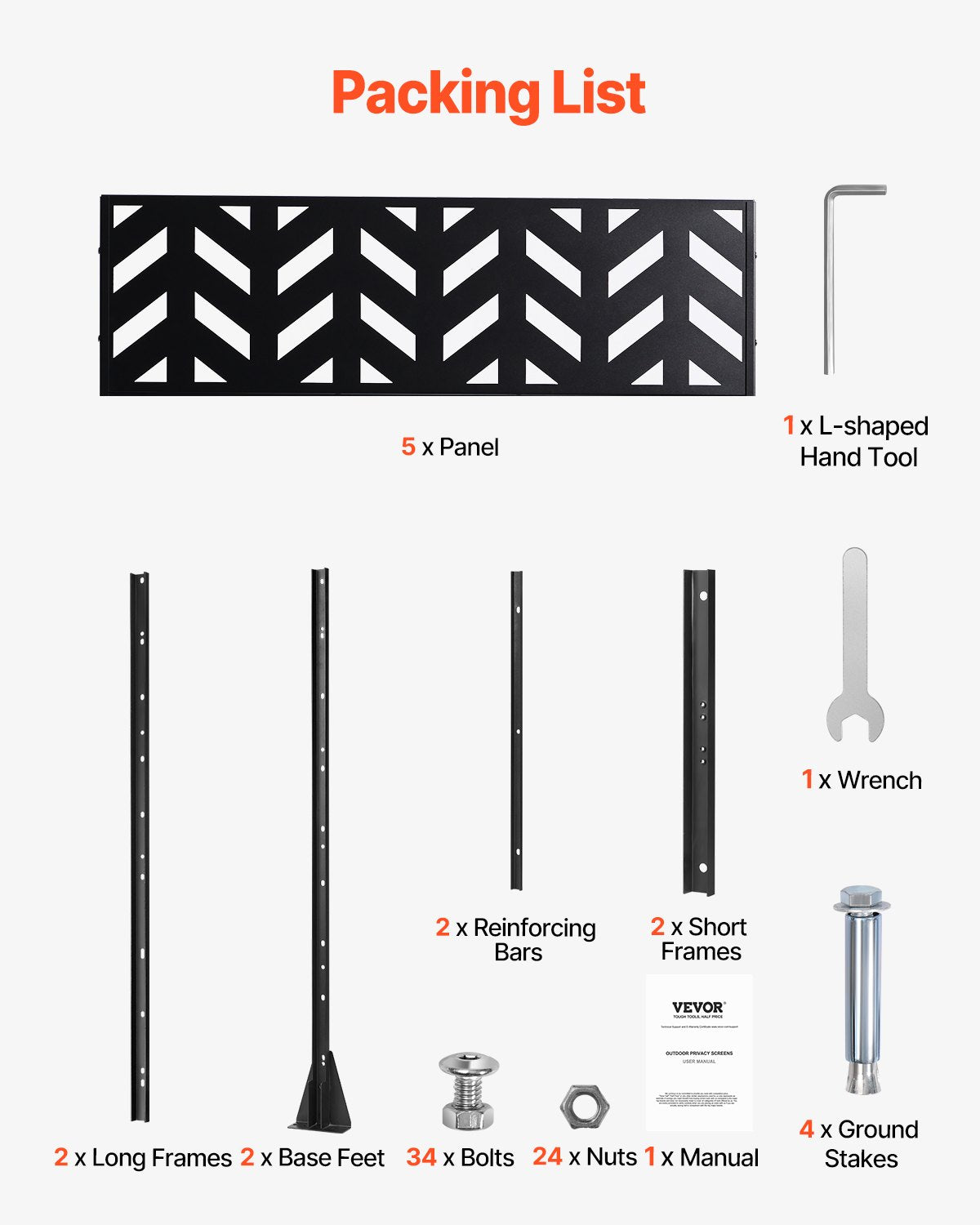 Metal Privacy Screen 47"x72" 5-Panel Freestanding Outdoor Divider Steel Black