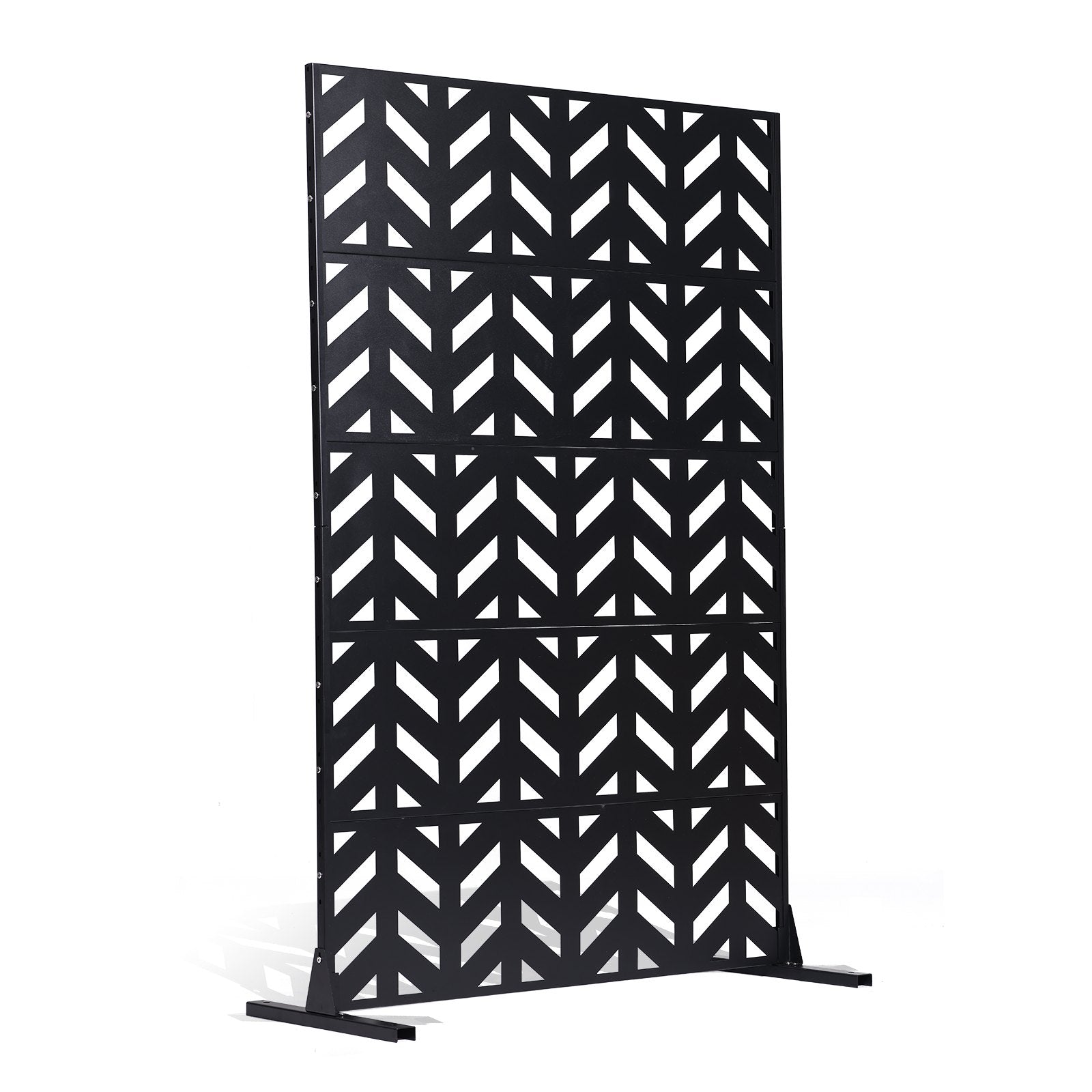 Metal Privacy Screen 47"x72" 5-Panel Freestanding Outdoor Divider Steel Black