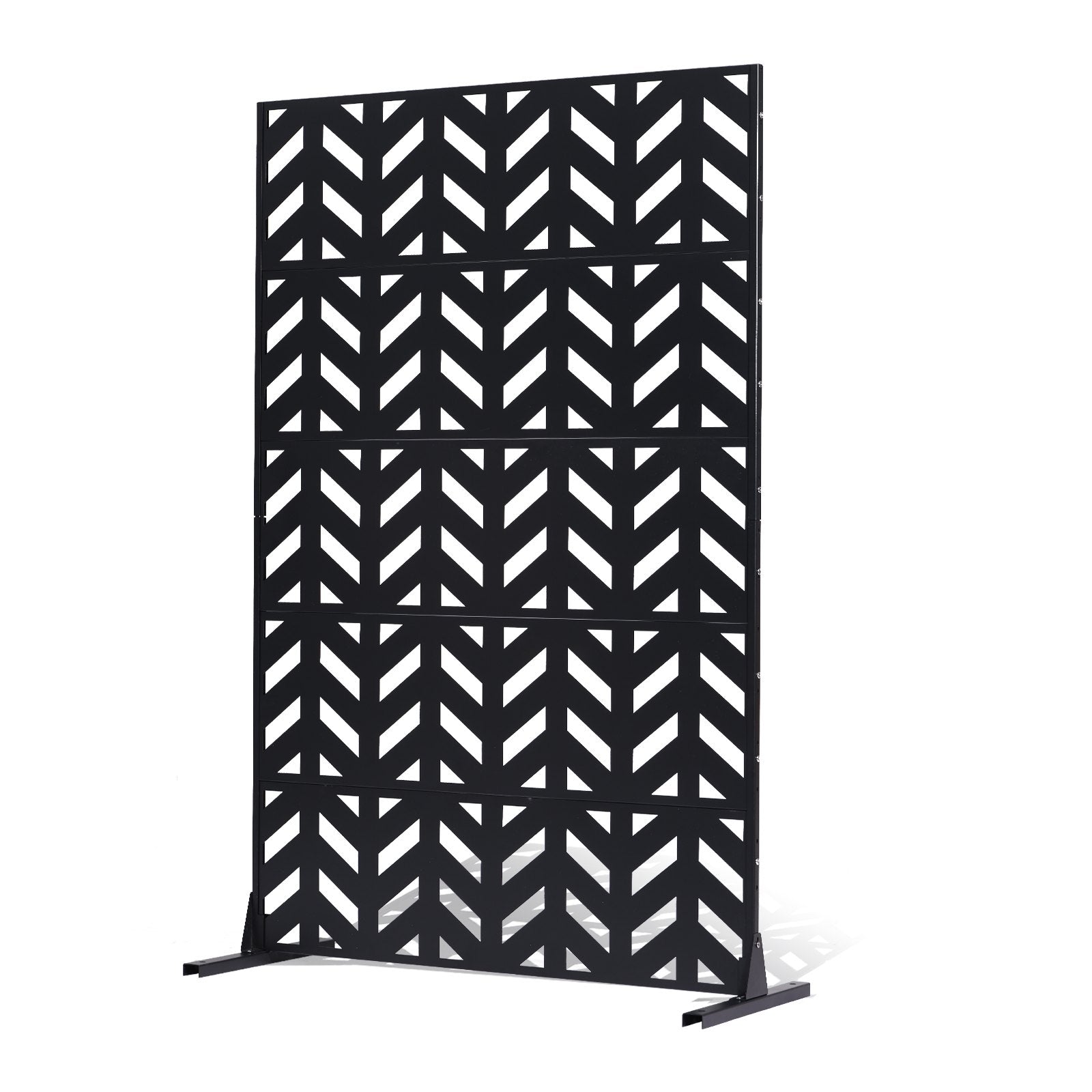 Metal Privacy Screen 47"x72" 5-Panel Freestanding Outdoor Divider Steel Black