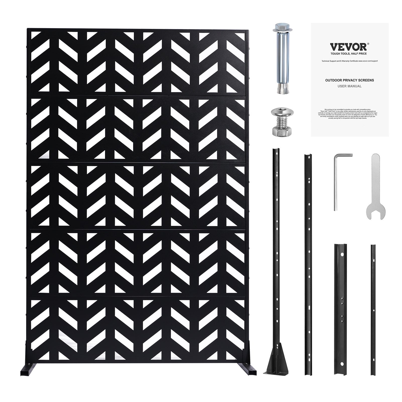 Metal Privacy Screen 47"x72" 5-Panel Freestanding Outdoor Divider Steel Black
