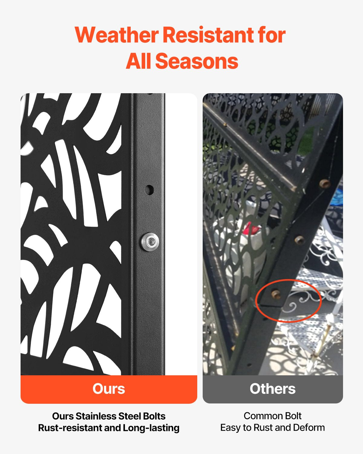 Metal Privacy Screen 120x183cm Freestanding 3-Panel Outdoor Divider Black