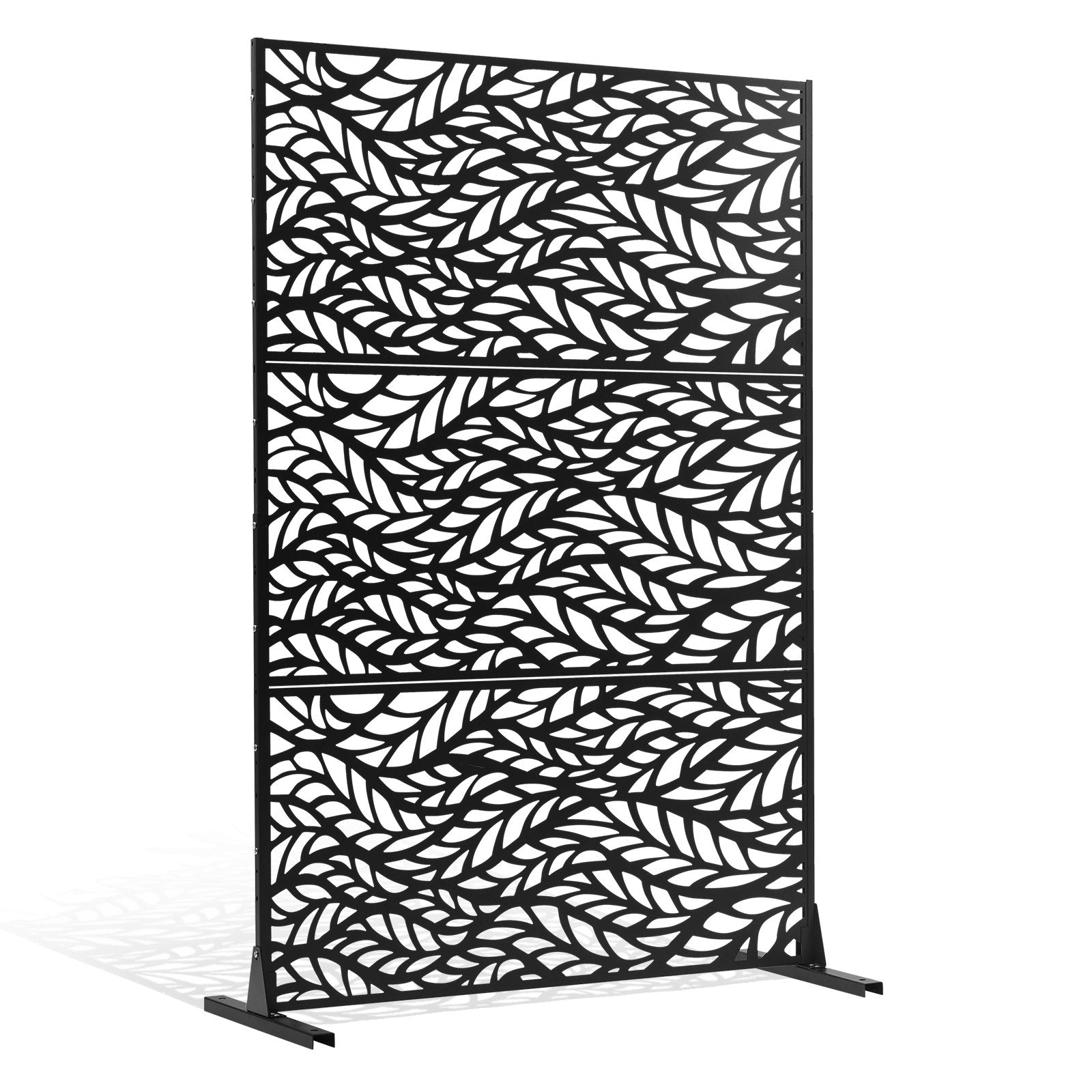 Metal Privacy Screen 120x183cm Freestanding 3-Panel Outdoor Divider Black
