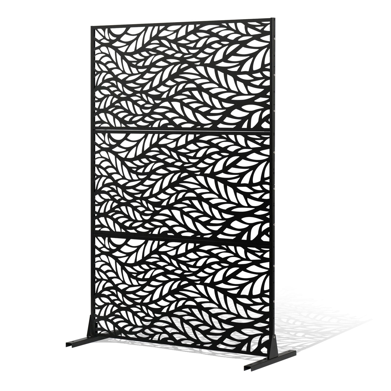 Metal Privacy Screen 120x183cm Freestanding 3-Panel Outdoor Divider Black