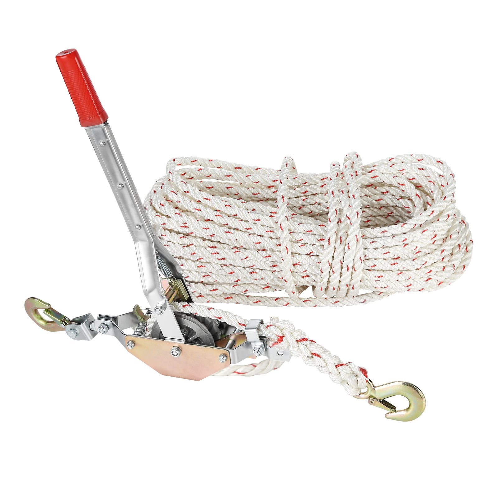Rope Puller 3/4 Ton with 30.48m 15mm Rope 2-Hook Come Along Winch