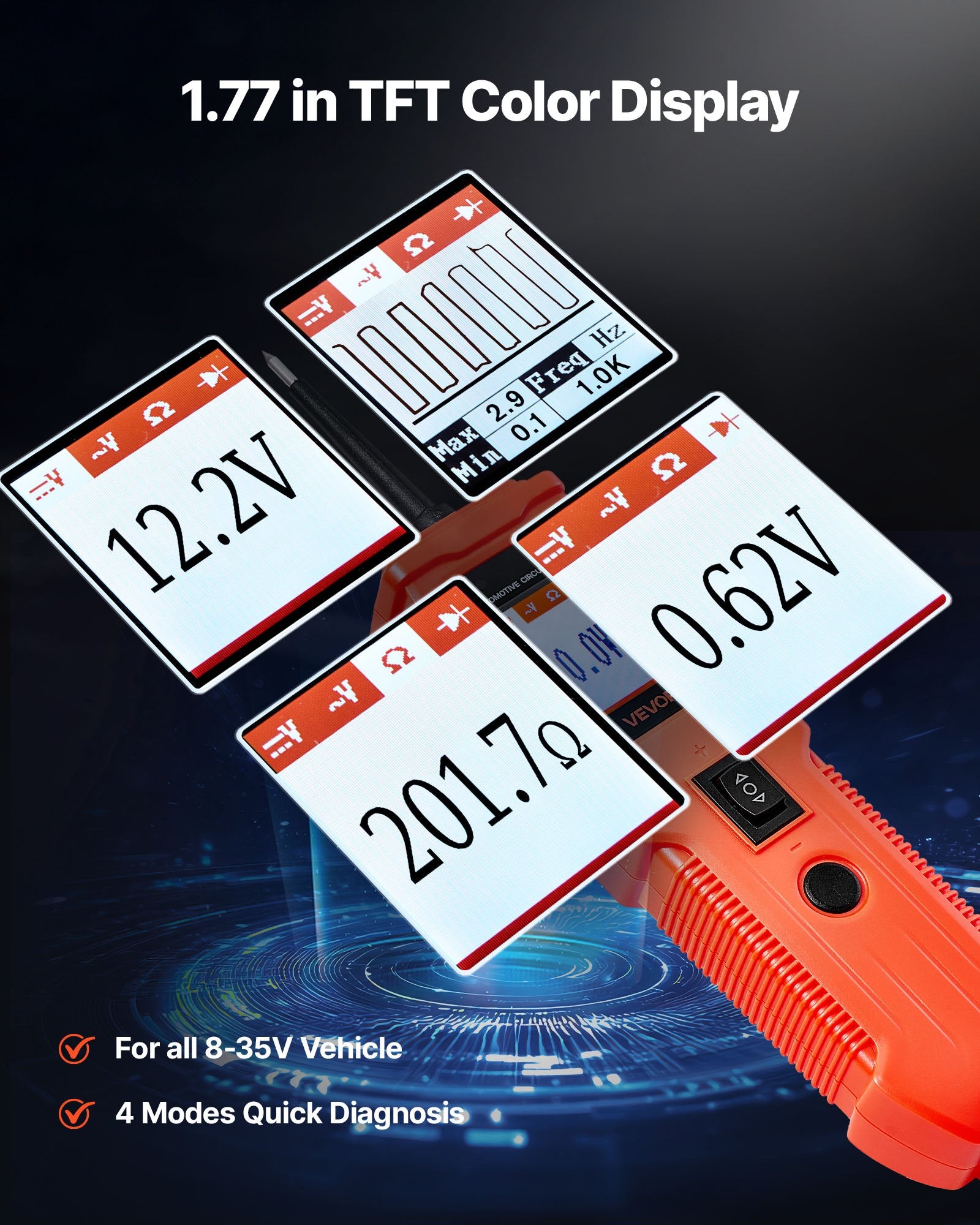 Automotive Circuit Tester, Power Probe with TFT Display & Lighting - 8-35 DCV