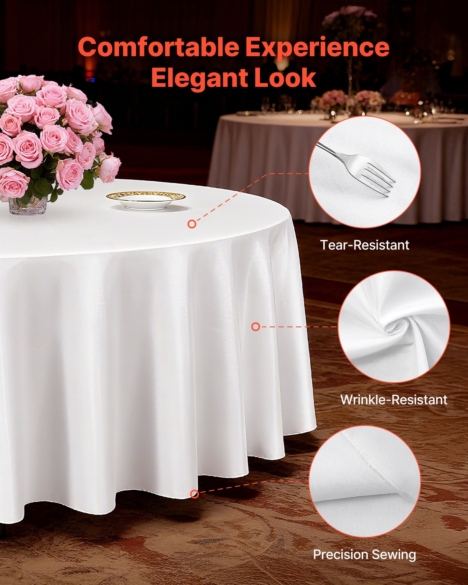 White Round Tablecloths 2-Pack 120in Stain Wrinkle Resistant Polyester Events