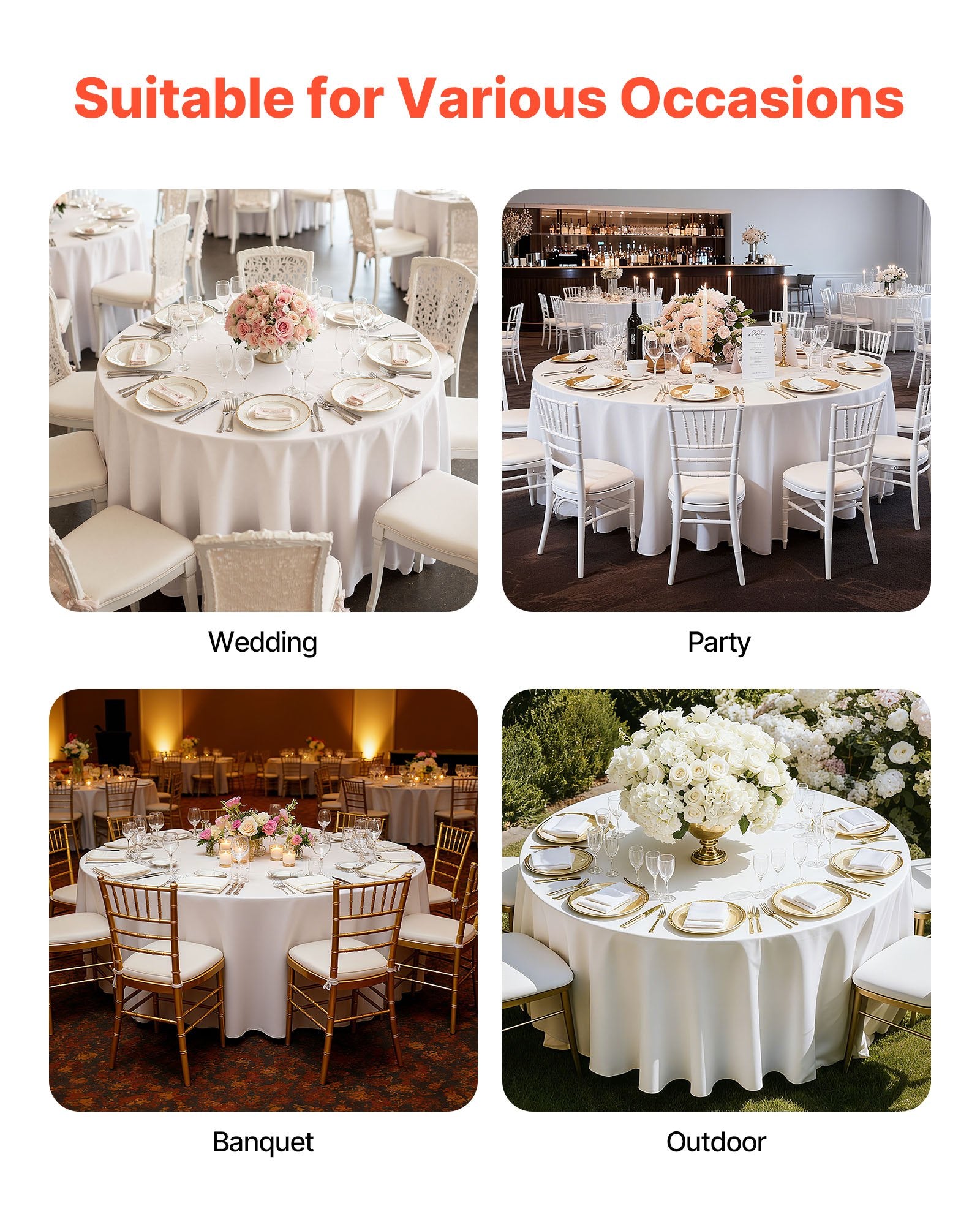 White Round Tablecloths 2-Pack 120in Stain Wrinkle Resistant Polyester Events