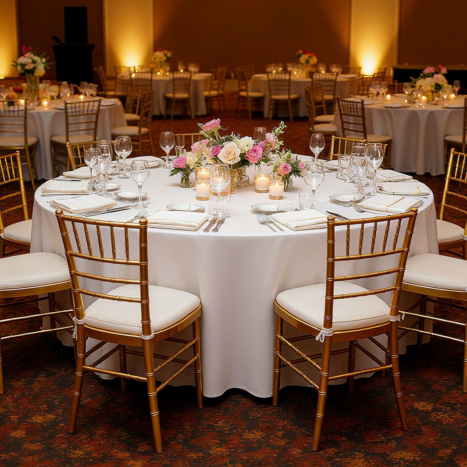 White Round Tablecloths 2-Pack 120in Stain Wrinkle Resistant Polyester Events