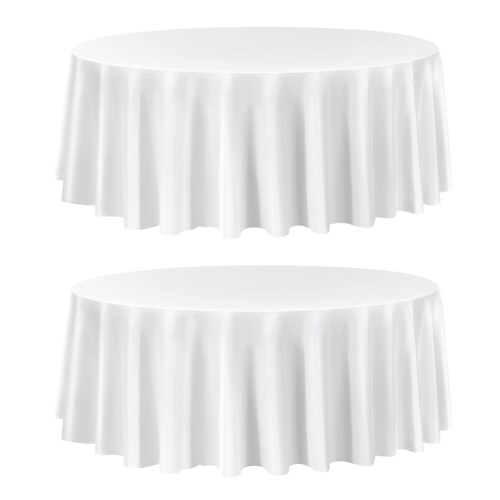 White Round Tablecloths 2-Pack 120in Stain Wrinkle Resistant Polyester Events