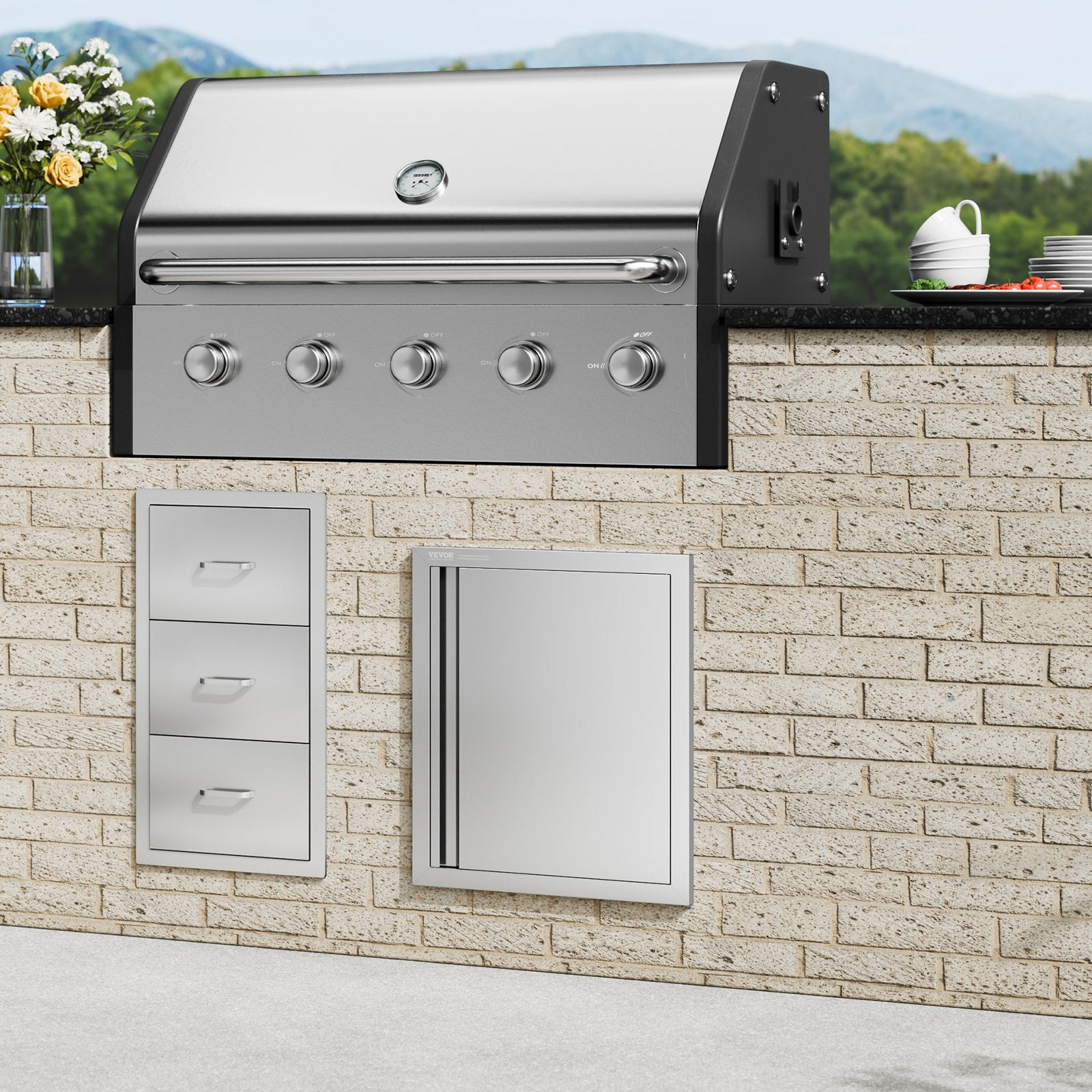 BBQ Access Door 457x533mm Single Stainless Steel Flush Mount Recessed Handle