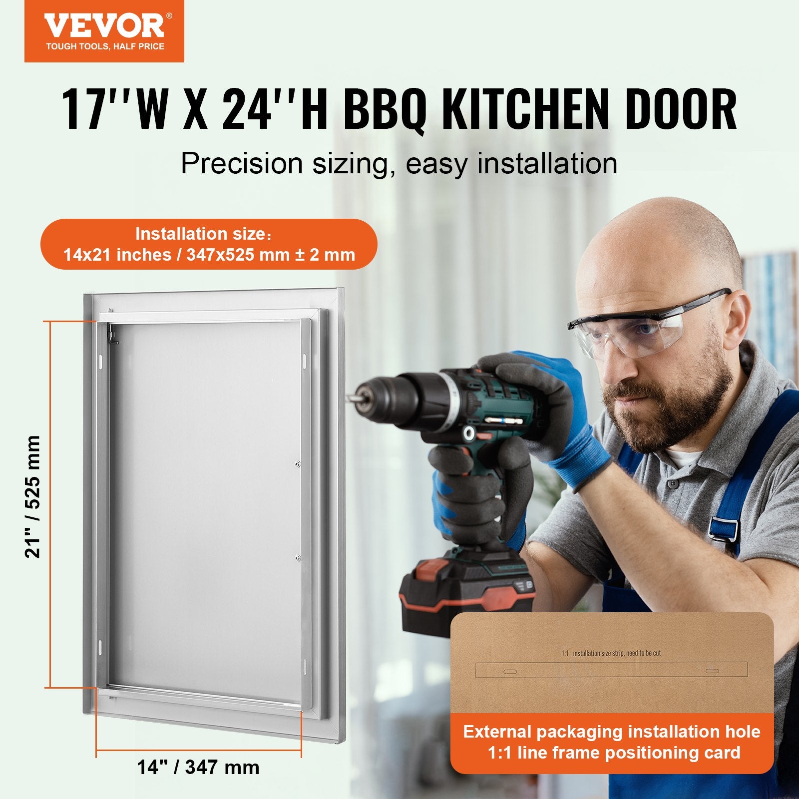 BBQ Access Door 432x610mm Single Outdoor Kitchen Stainless Steel Wall Handle