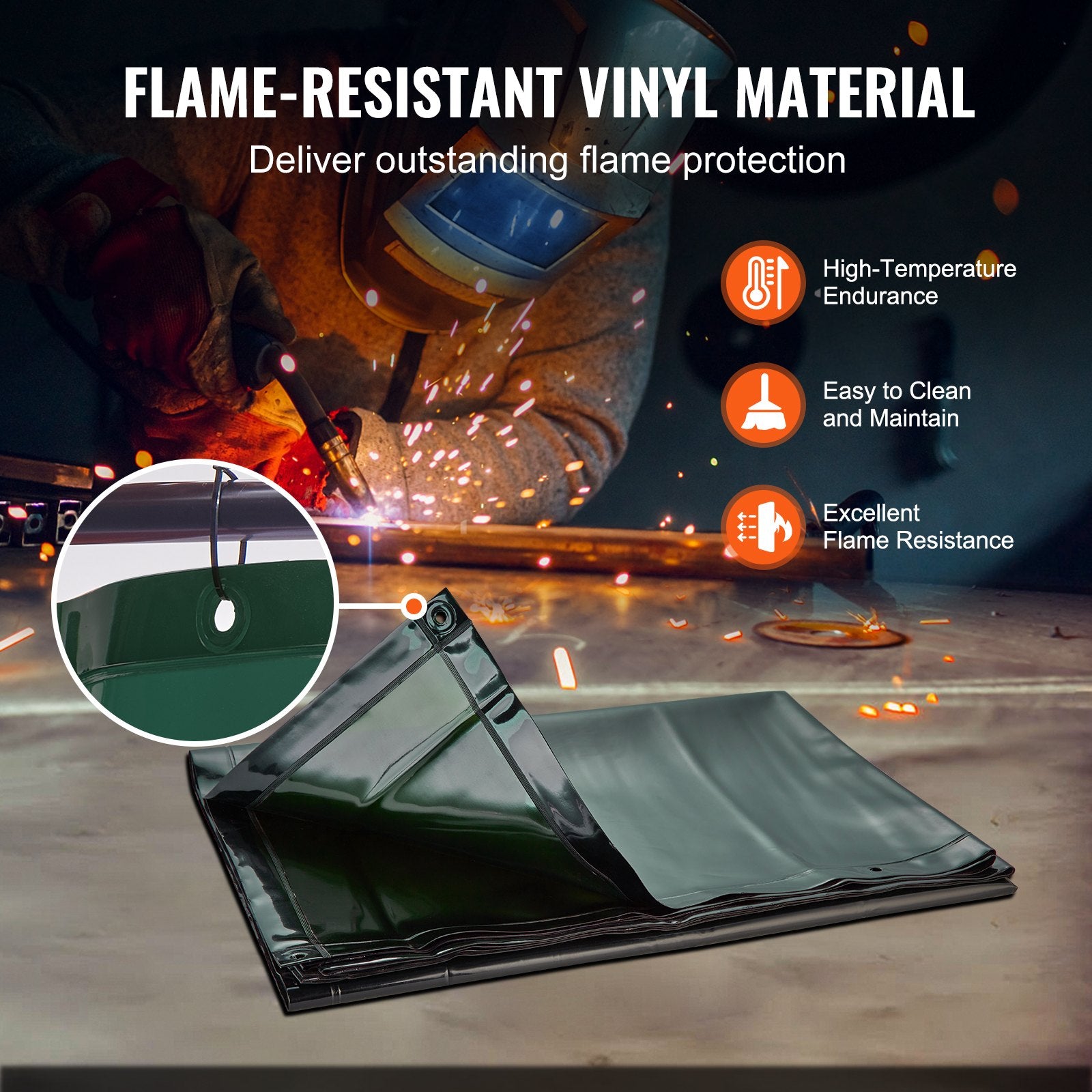 Welding Screen with Frame 6'x6' Flame-Resistant Vinyl on 4 Swivel Wheels Green