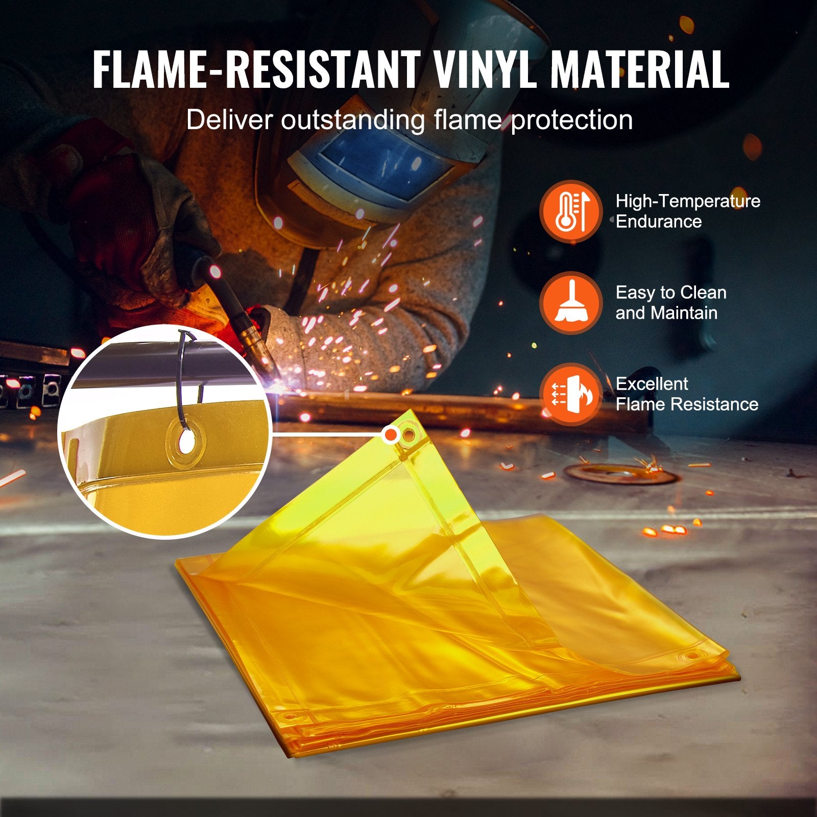 Welding Screen with Frame 6'x6' Flame-Resistant Vinyl on 4 Swivel Wheels Yellow
