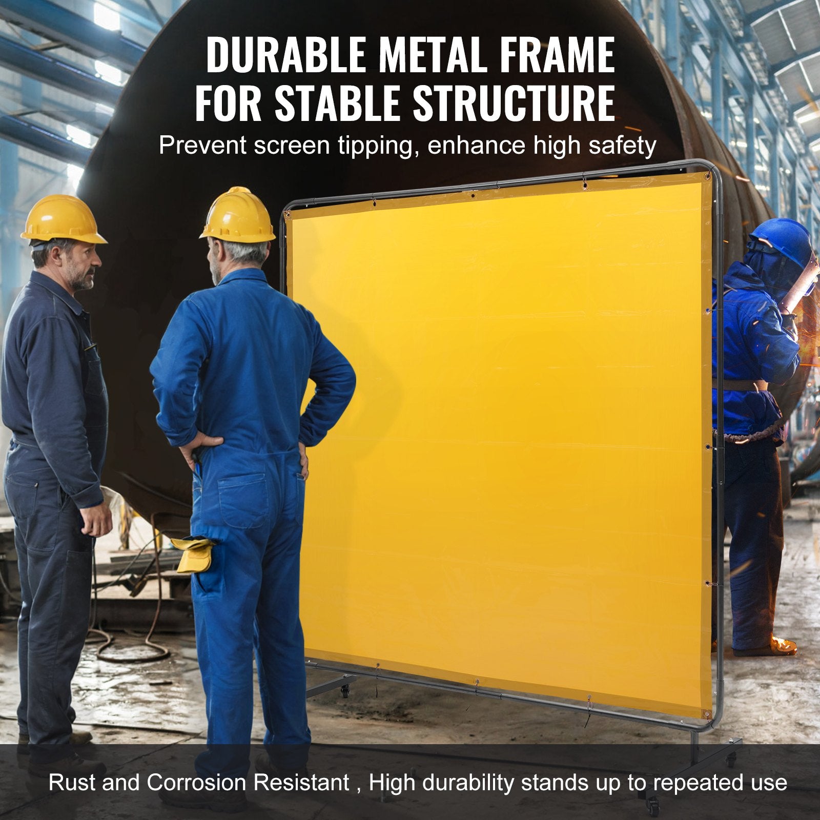 Welding Screen with Frame 6'x6' Flame-Resistant Vinyl on 4 Swivel Wheels Yellow