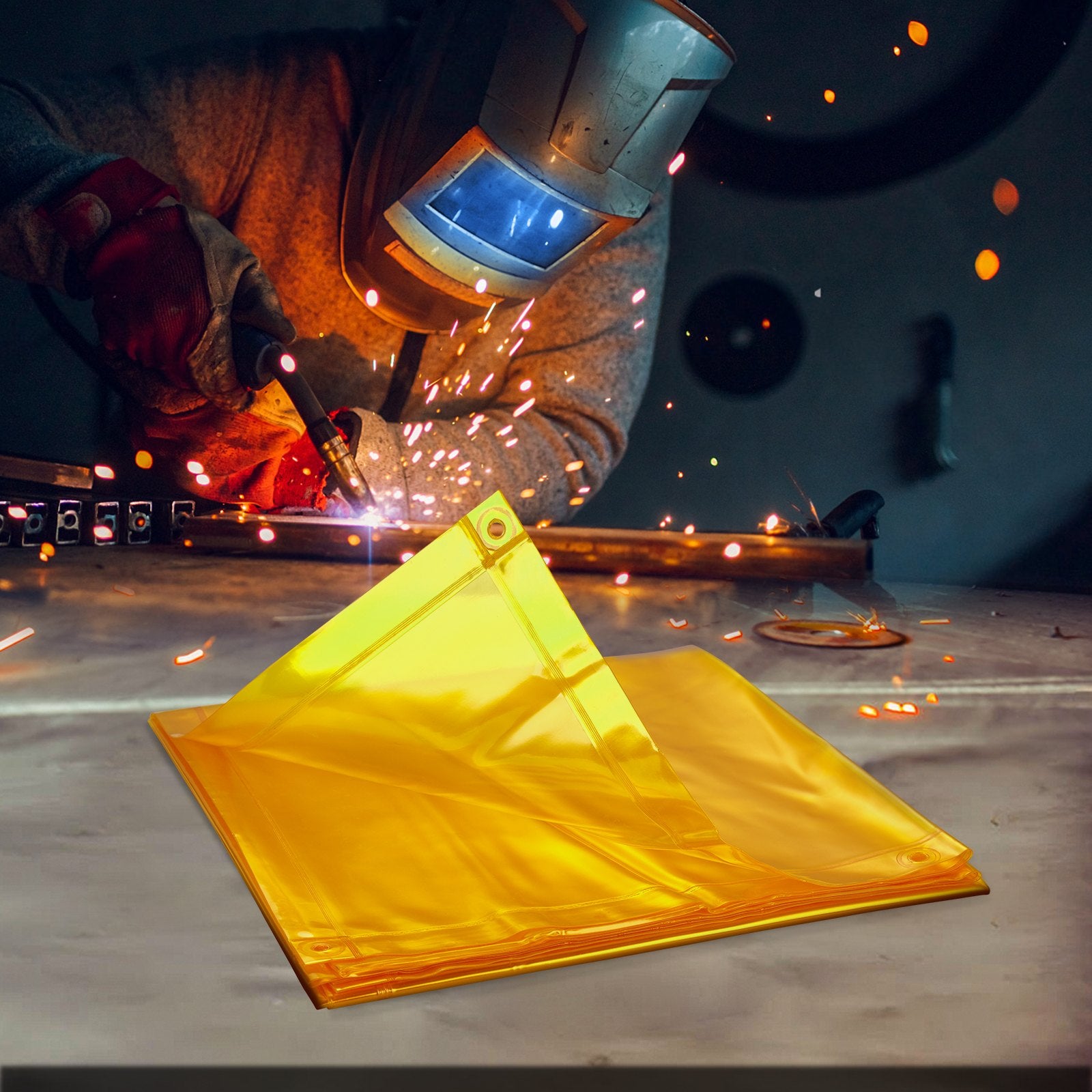 Welding Screen with Frame 6'x6' Flame-Resistant Vinyl on 4 Swivel Wheels Yellow