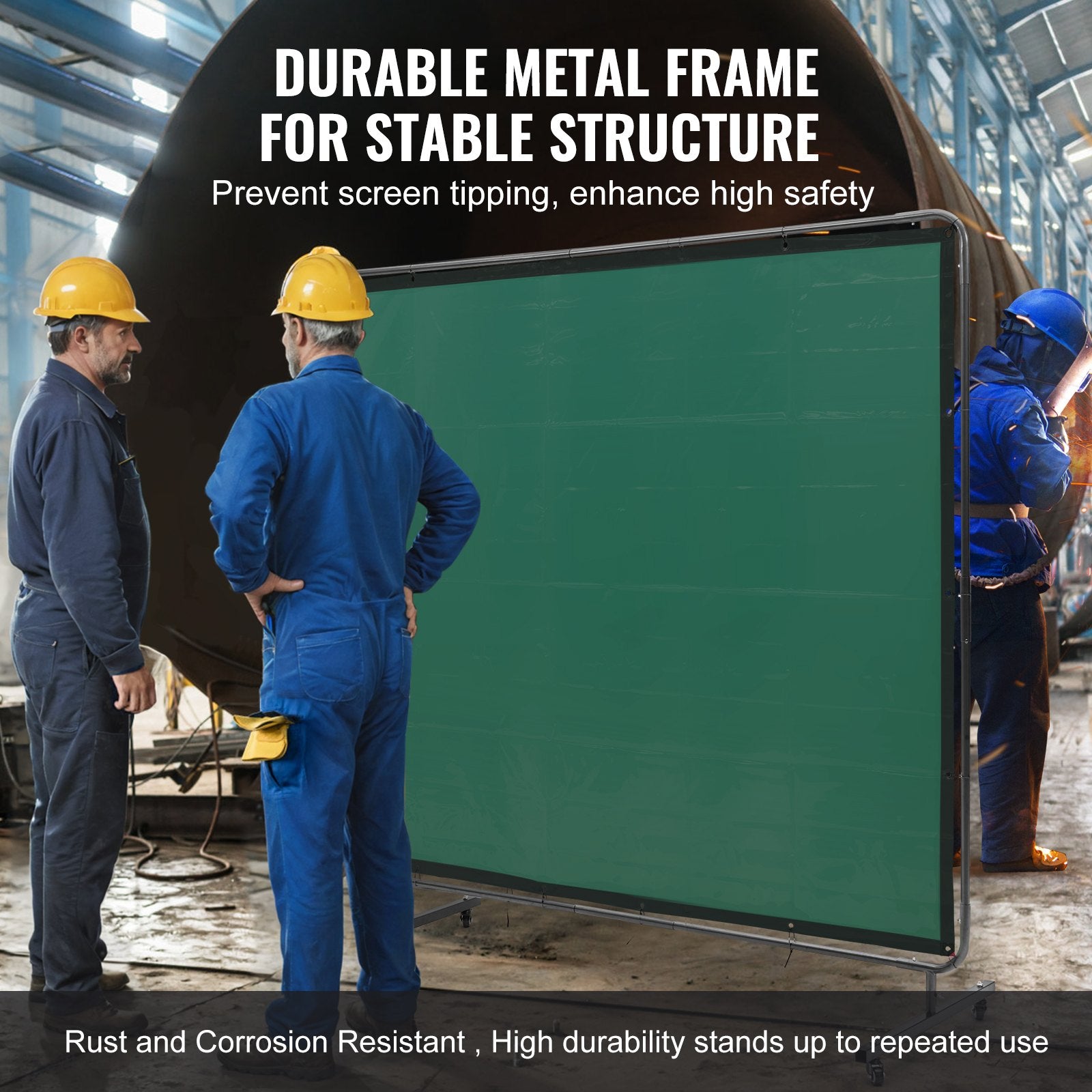 Welding Screen with Frame 6'x8' Flame-Resistant Vinyl on 4 Swivel Wheels Green