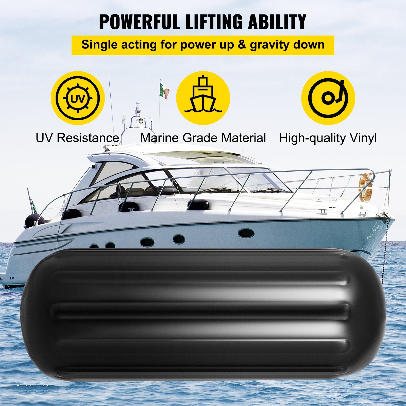 Boat Fenders 10x28 Ribbed Inflatable Boat Bumpers 4 Pack with Ropes Black