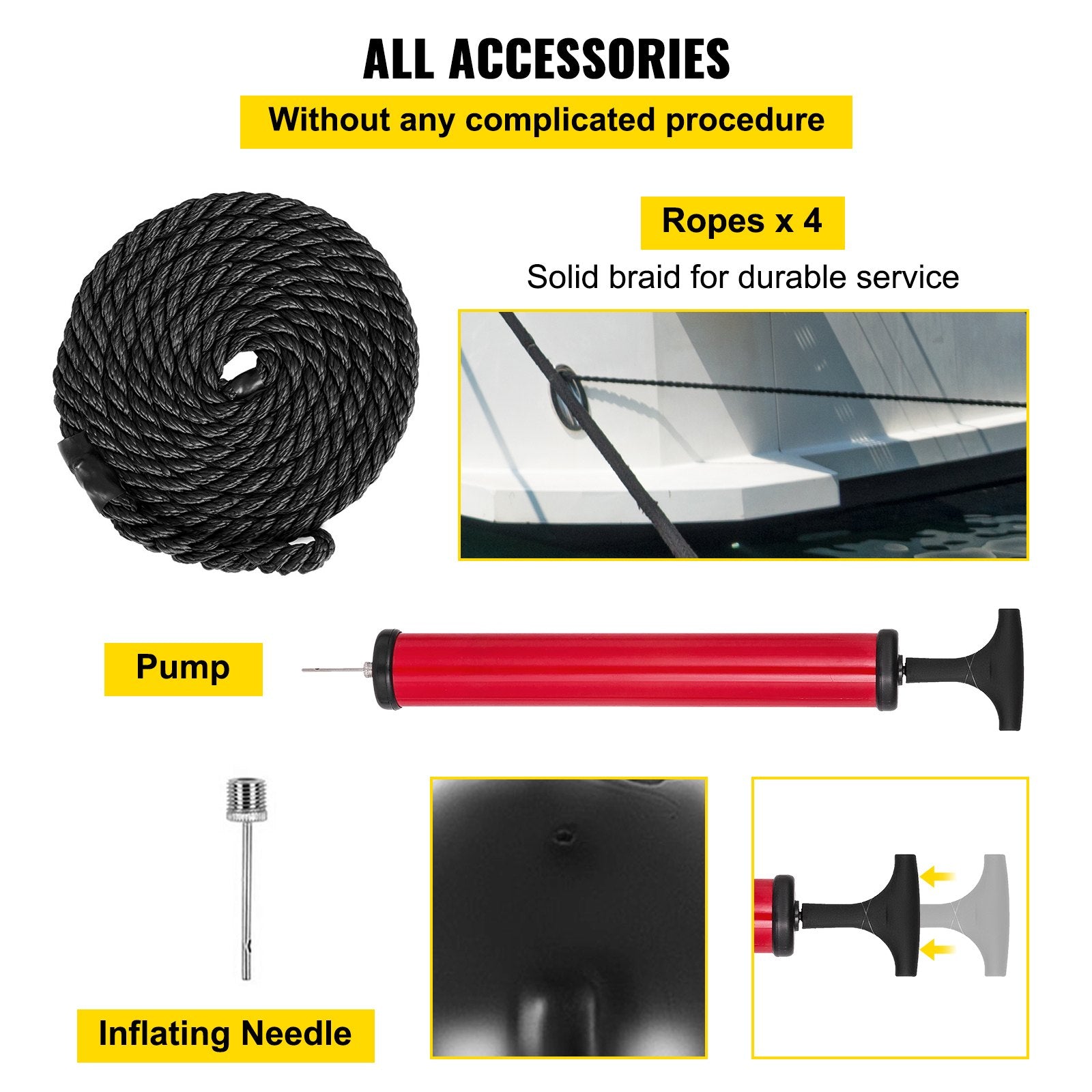 Boat Fenders 10x28 Ribbed Inflatable Boat Bumpers 4 Pack with Ropes Black