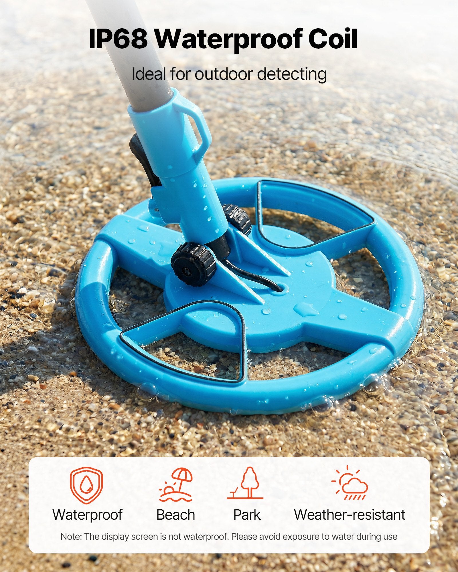 Metal Detector 101.6mm LCD Display IP68 Waterproof Coil Adjustable 650-930mm