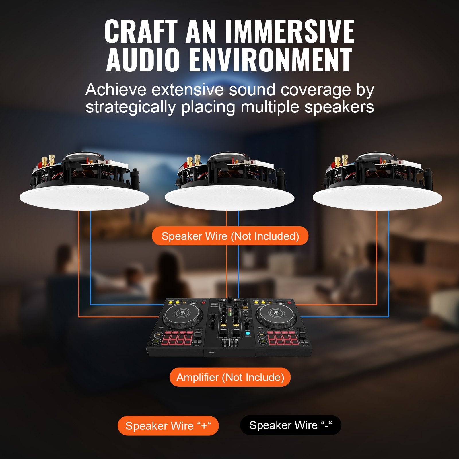 Ceiling Speaker, 203.2mm 200W Flush Mount In-Wall System 8Ω 89dB Single Unit