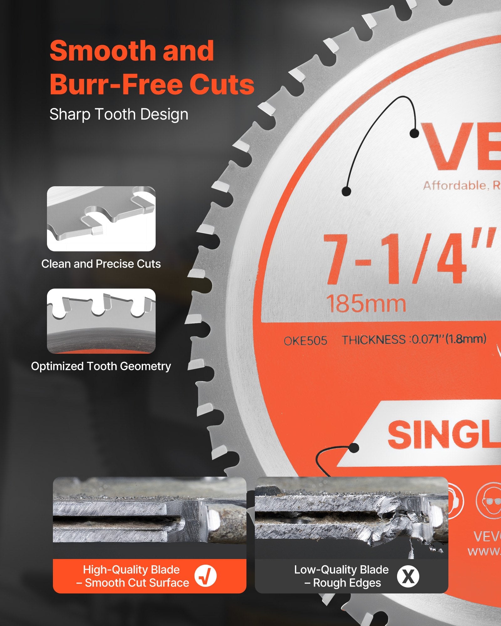 Circular Saw Blade 185mm 48 Teeth 15.875mm Arbor Metal Cutting with Heat Vents