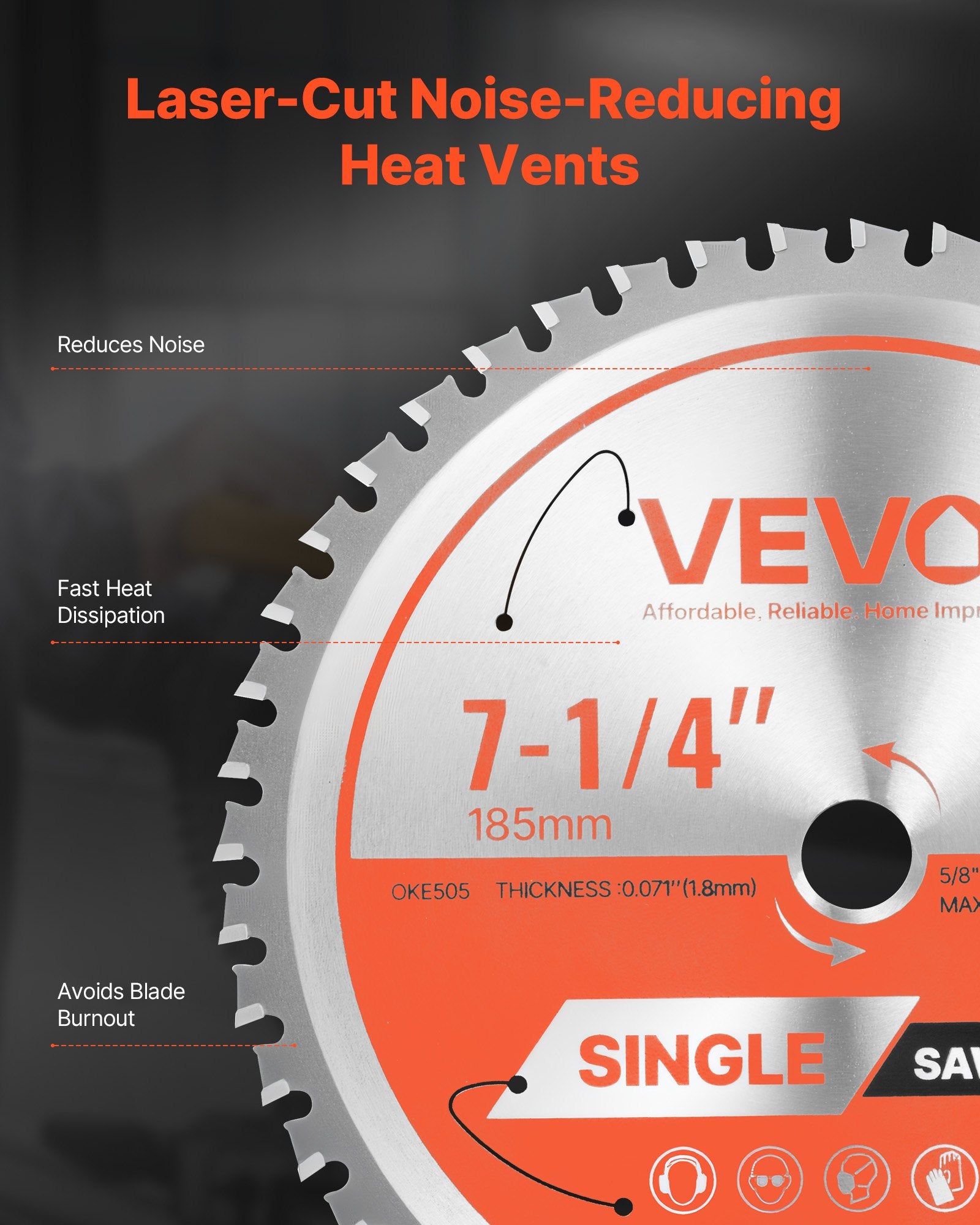 Circular Saw Blade 185mm 48 Teeth 15.875mm Arbor Metal Cutting with Heat Vents
