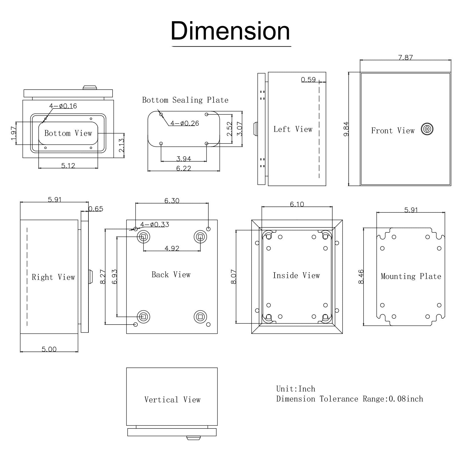 Electrical Enclosure 25x20x15cm NEMA 4X Steel IP66 Waterproof Junction Box